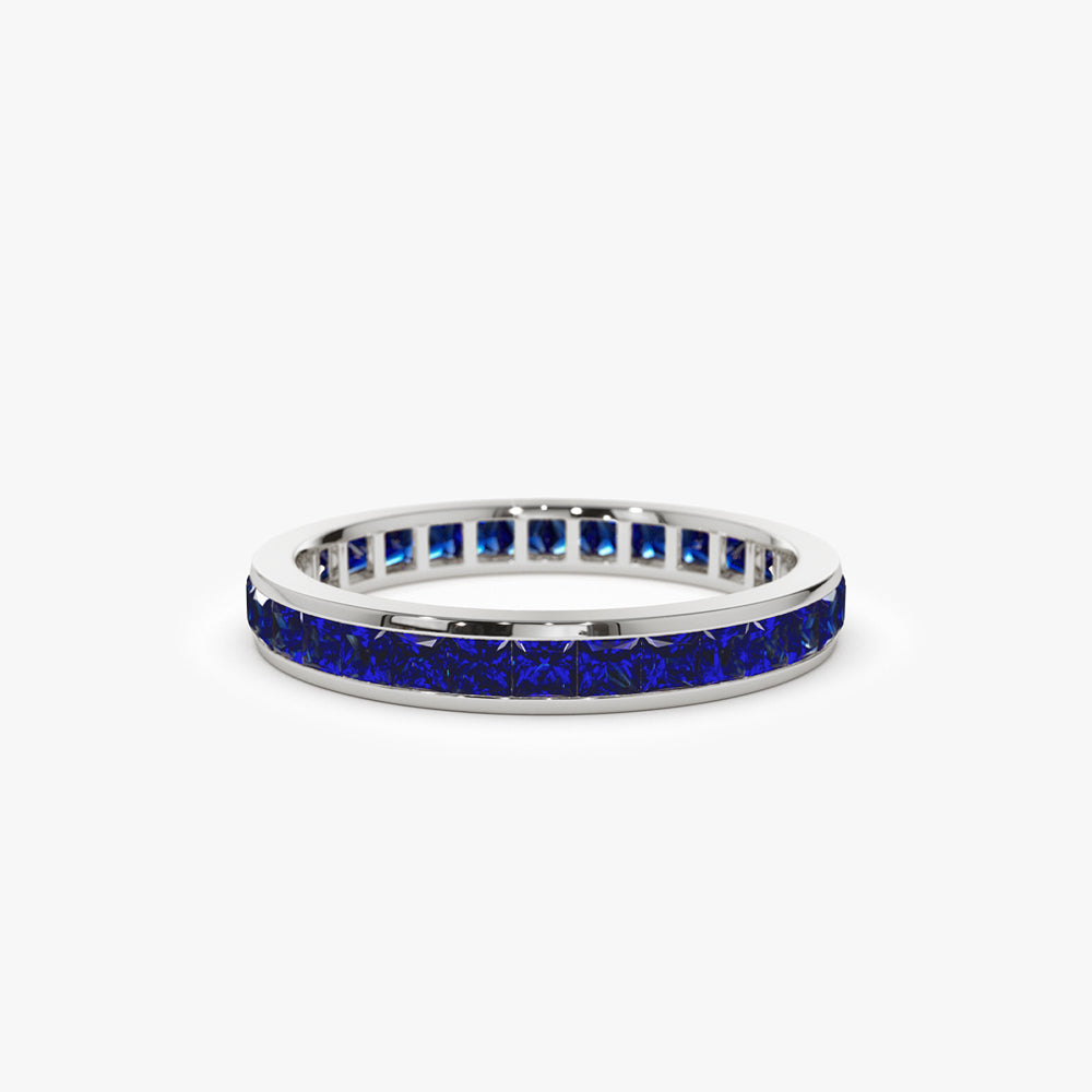 14k Gold Full Eternity Princess Cut Sapphire Ring - Image 7