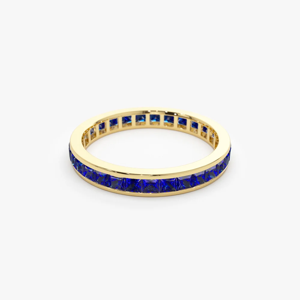14k Gold Full Eternity Princess Cut Sapphire Ring - Image 8