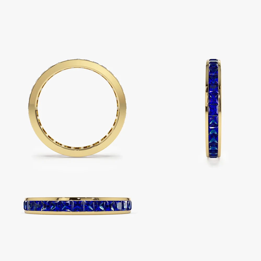 14k Gold Full Eternity Princess Cut Sapphire Ring - Image 9