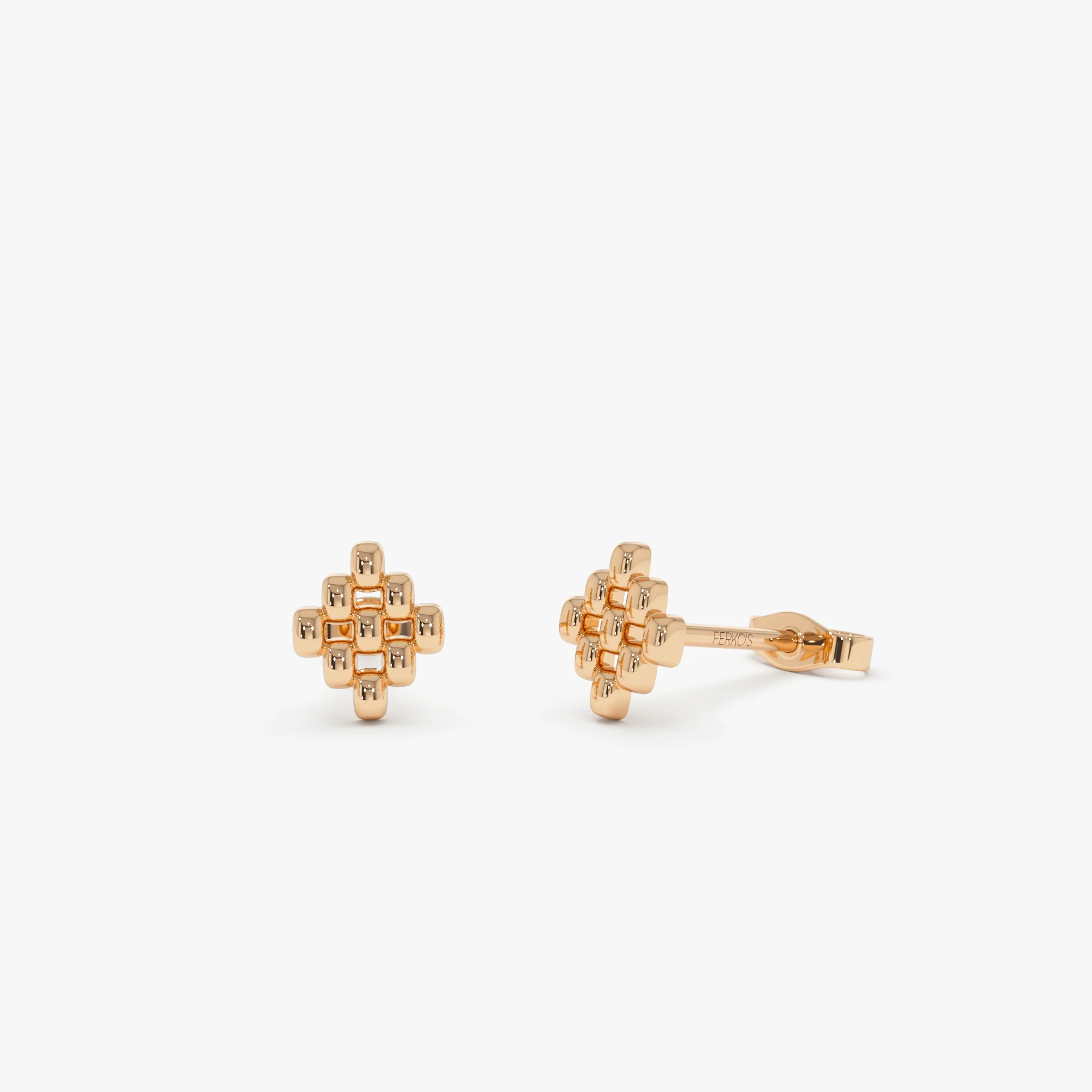 14K Gold Geometric Beaded Stud Earrings - Image 4