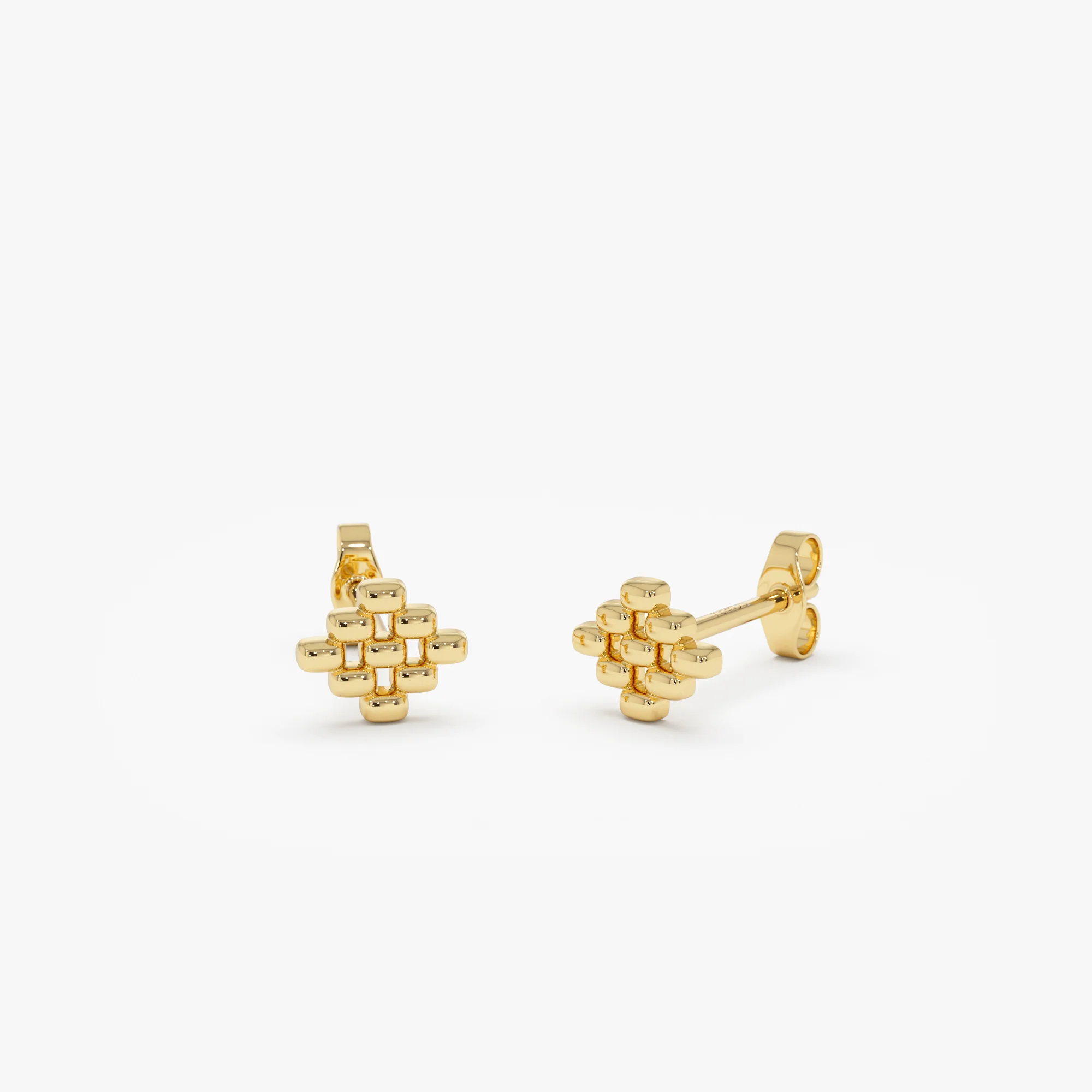 14K Gold Geometric Beaded Stud Earrings - Image 6