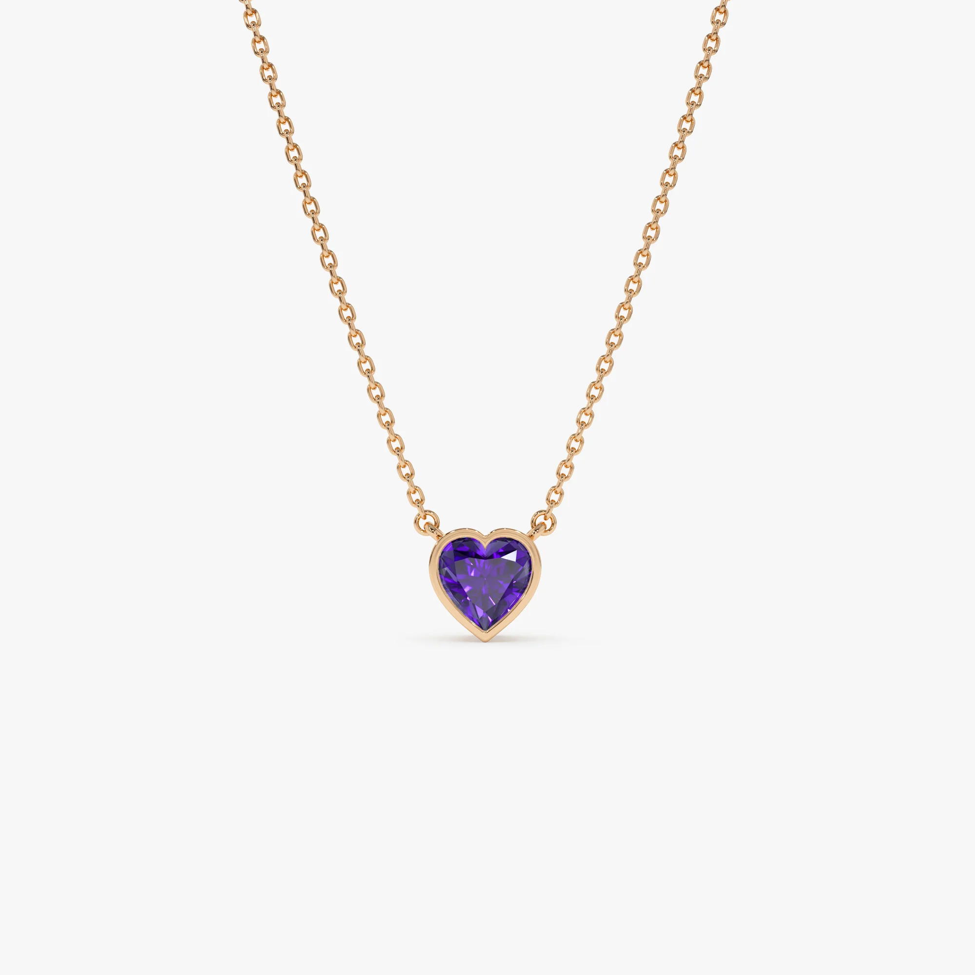 14K Gold Heart Shaped Amethyst Layering Necklace - Image 2