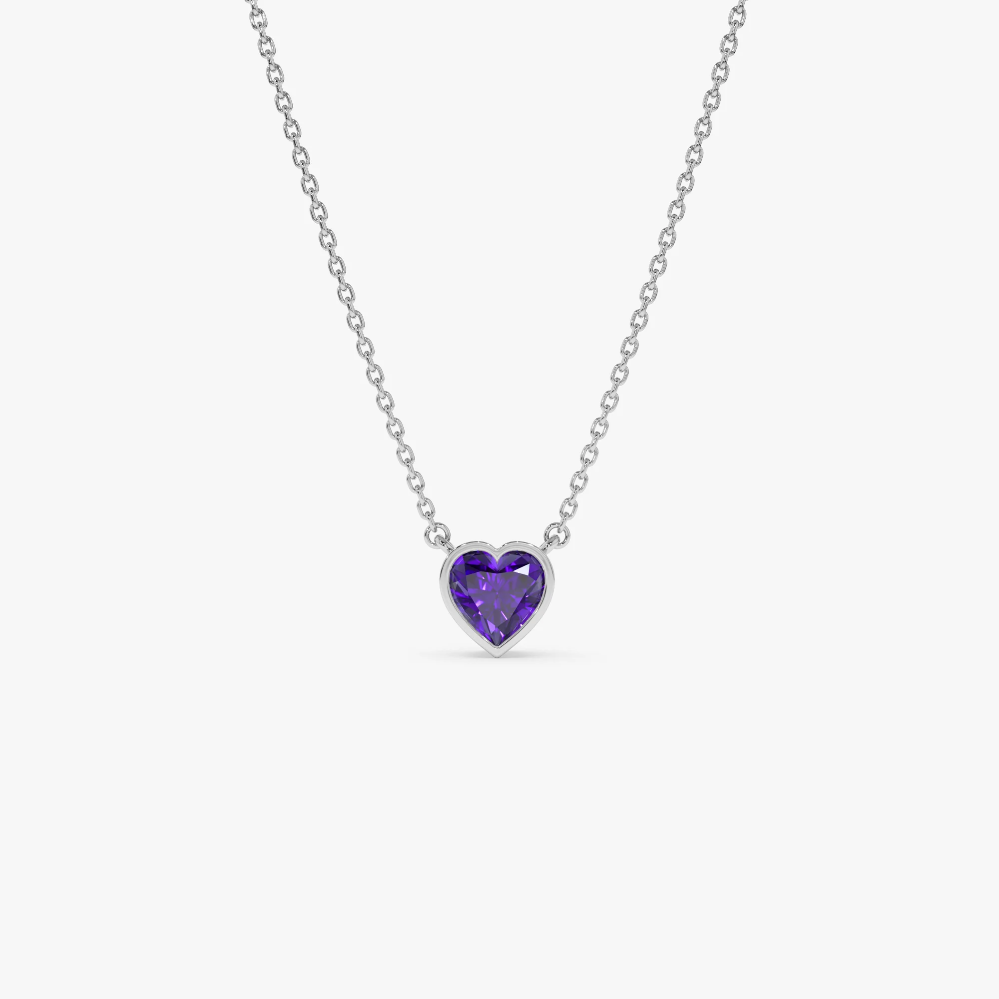 14K Gold Heart Shaped Amethyst Layering Necklace - Image 3