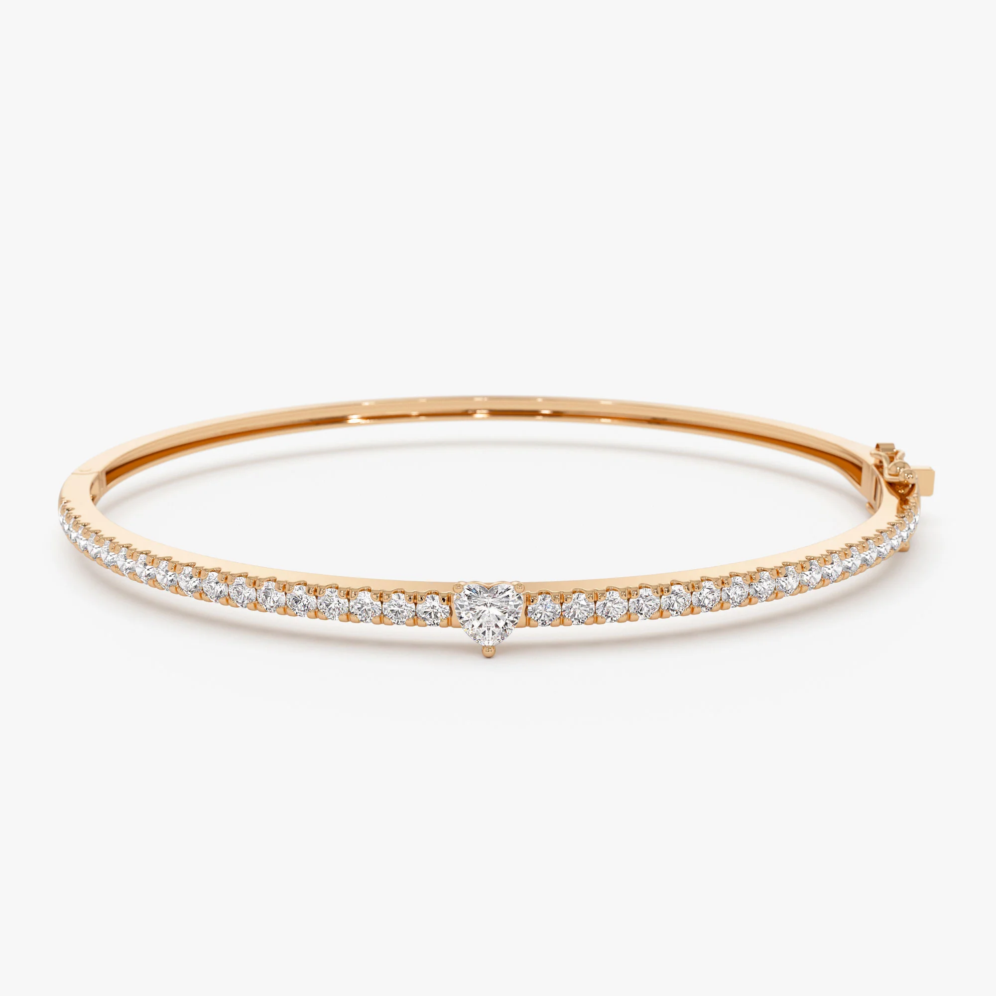 14k Gold Heart Shaped and Round Diamond Bangle - Image 7