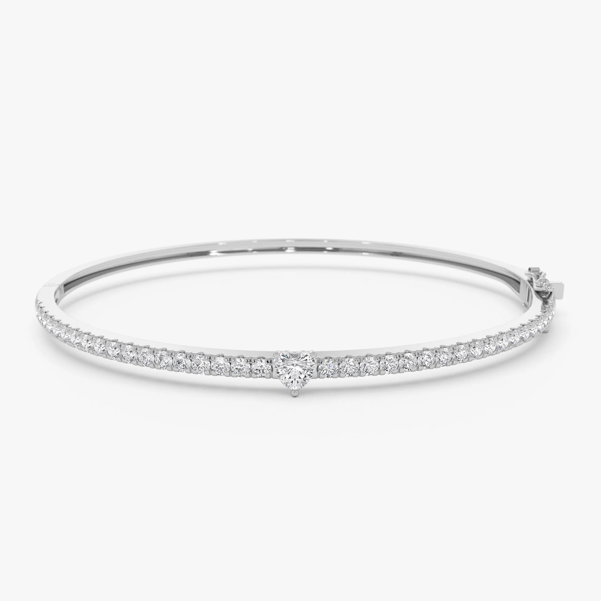 14k Gold Heart Shaped and Round Diamond Bangle - Image 8