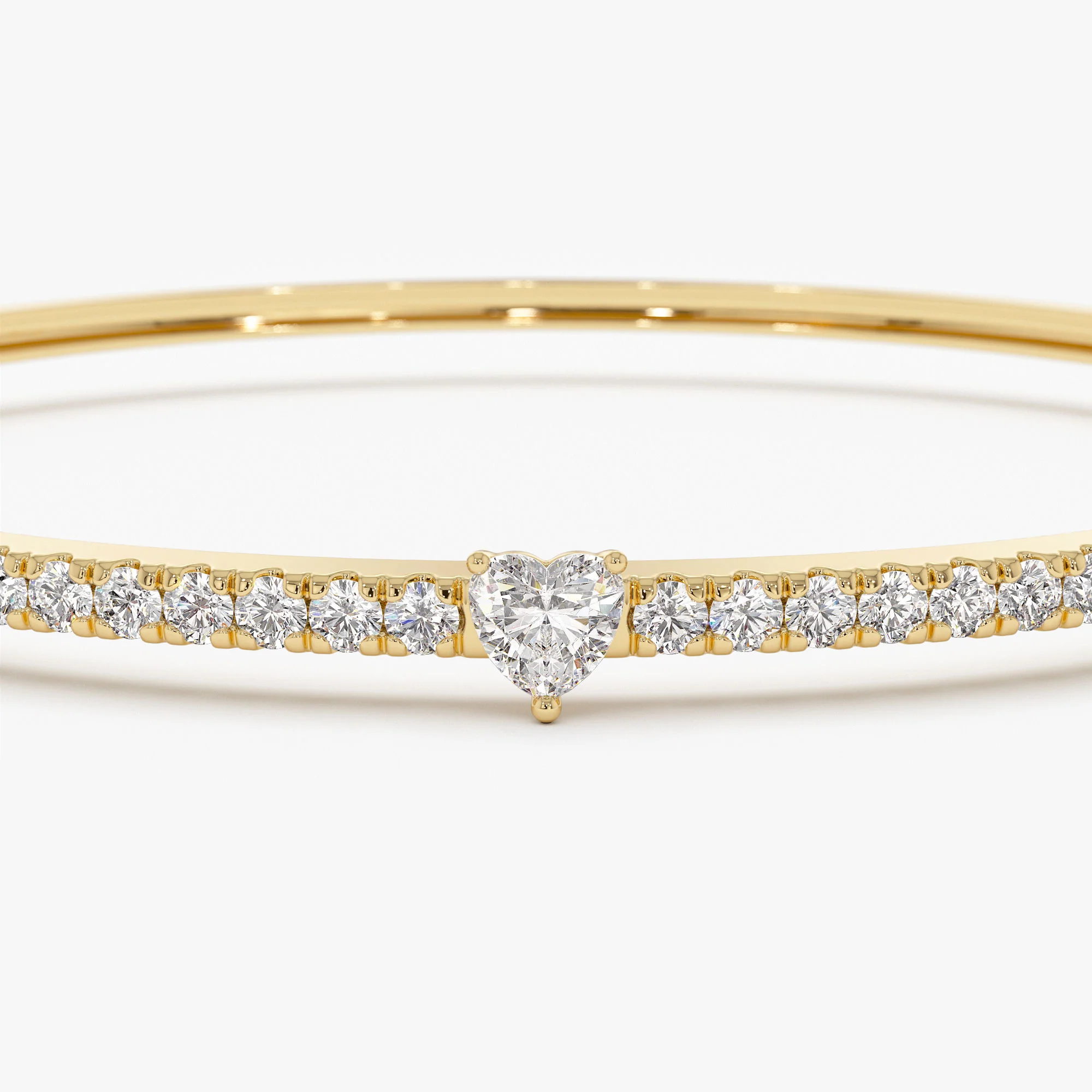 14k Gold Heart Shaped and Round Diamond Bangle - Image 9