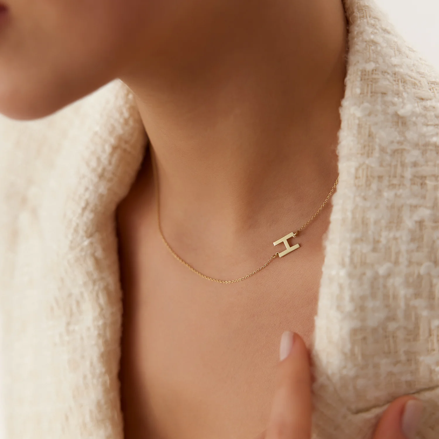 14k Sideways Initial Necklace - Image 2