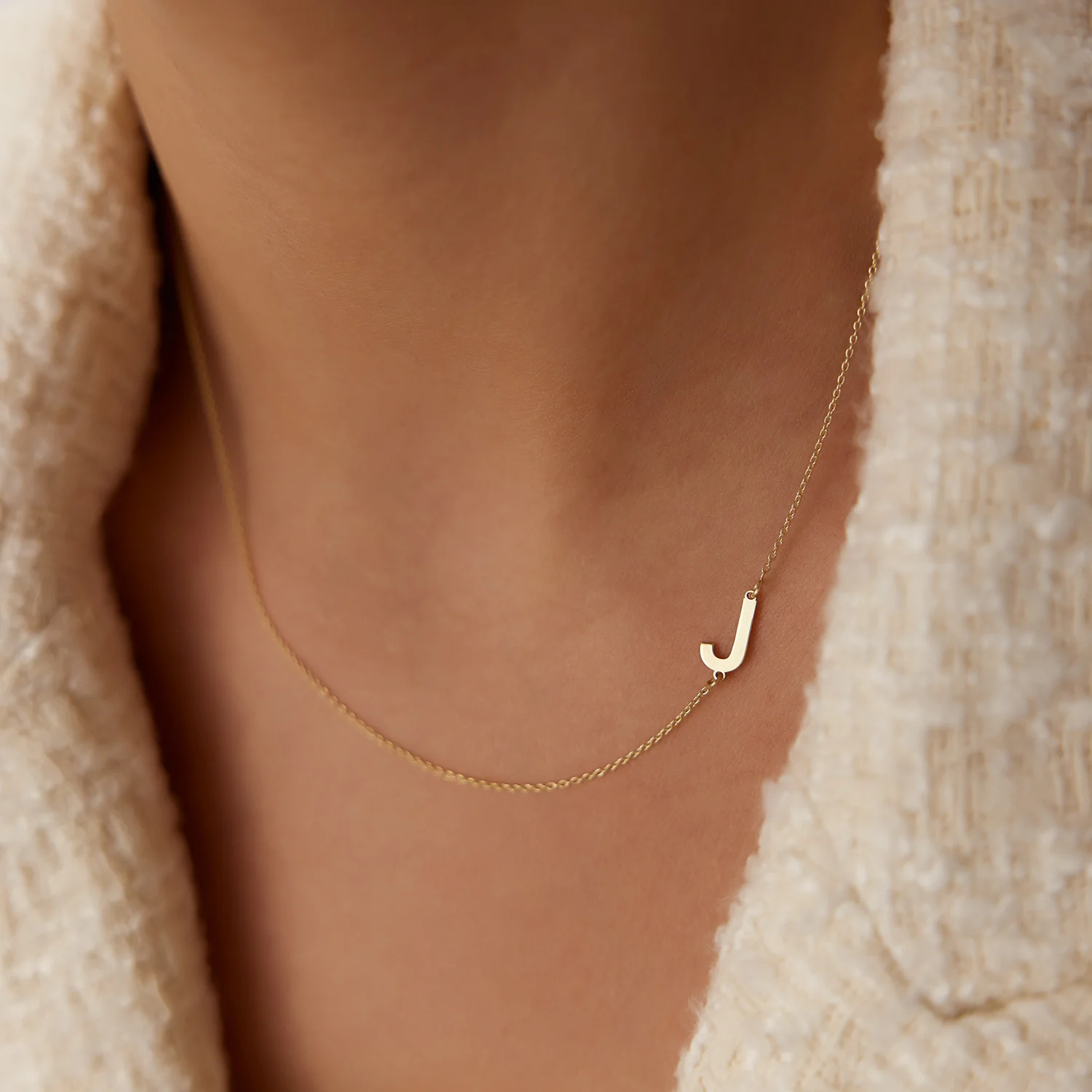 14k Sideways Initial Necklace - Image 4