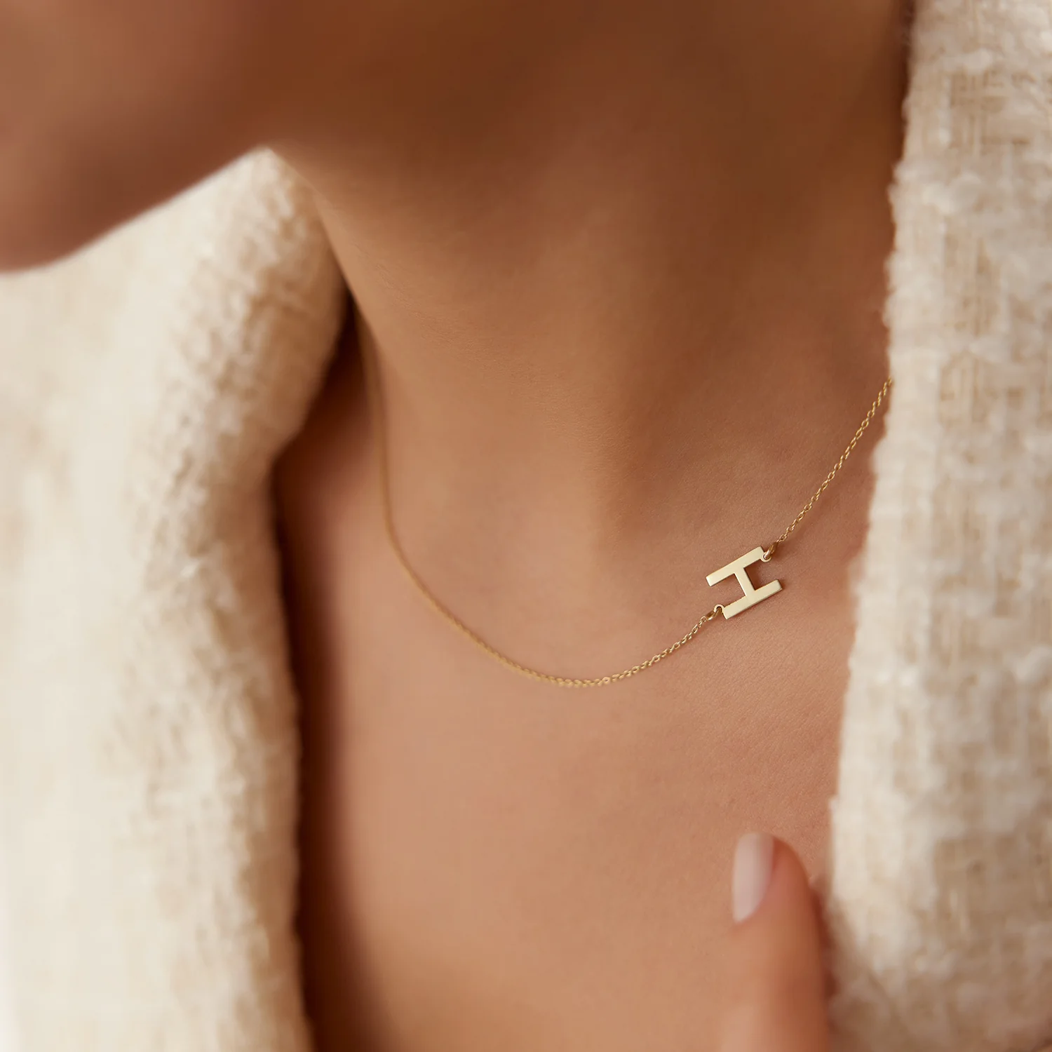 14k Sideways Initial Necklace - Image 5