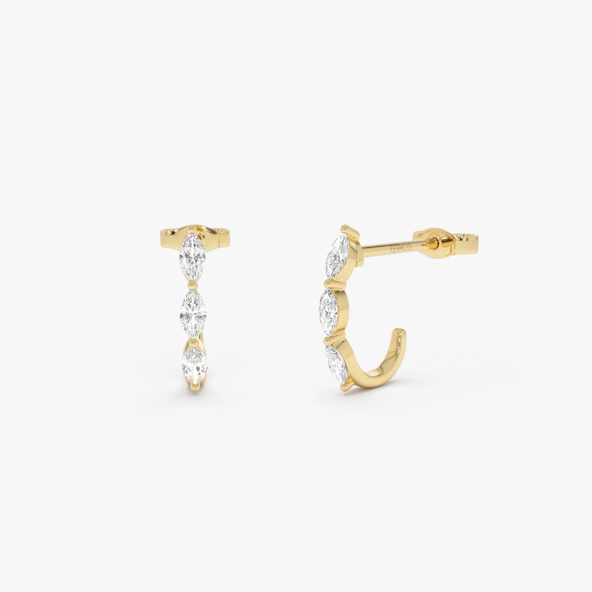14k Gold Marquise Diamond Open Hoop Earrings
