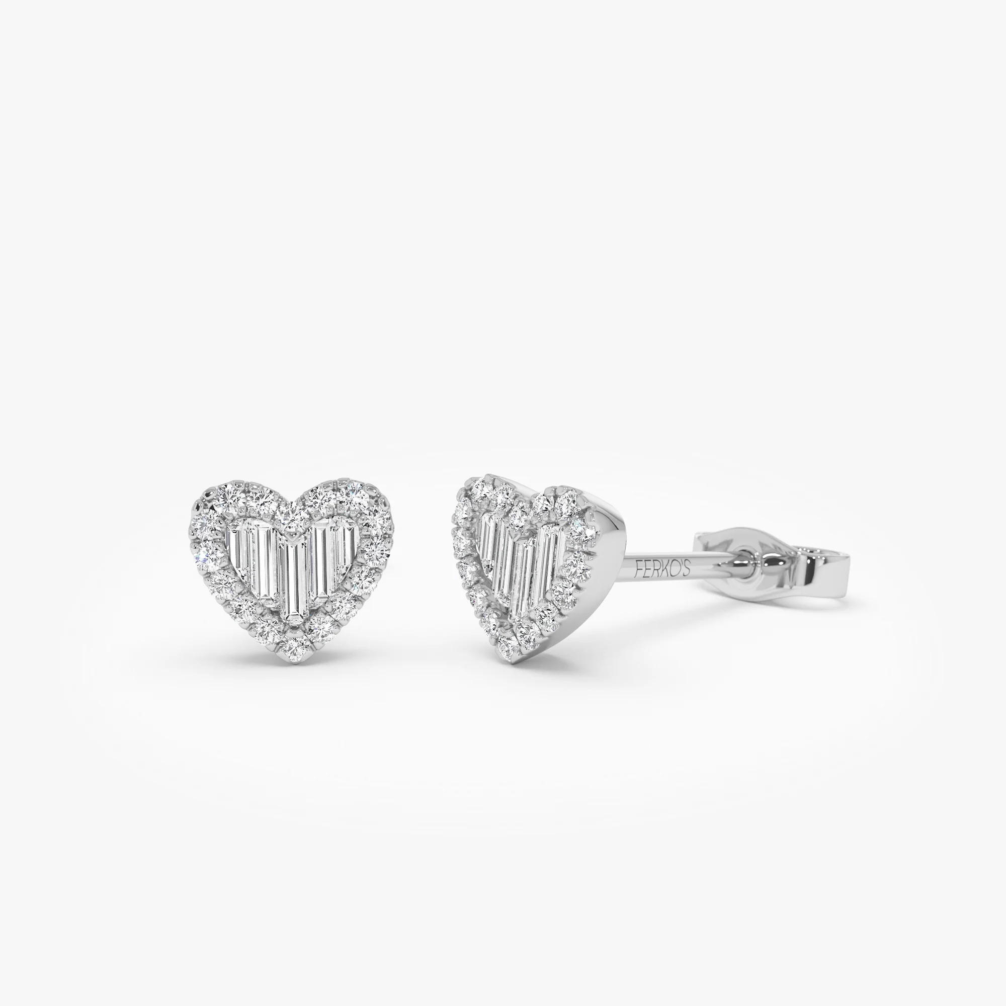 14K Gold Mini Baguette Diamond Heart Studs - Image 6