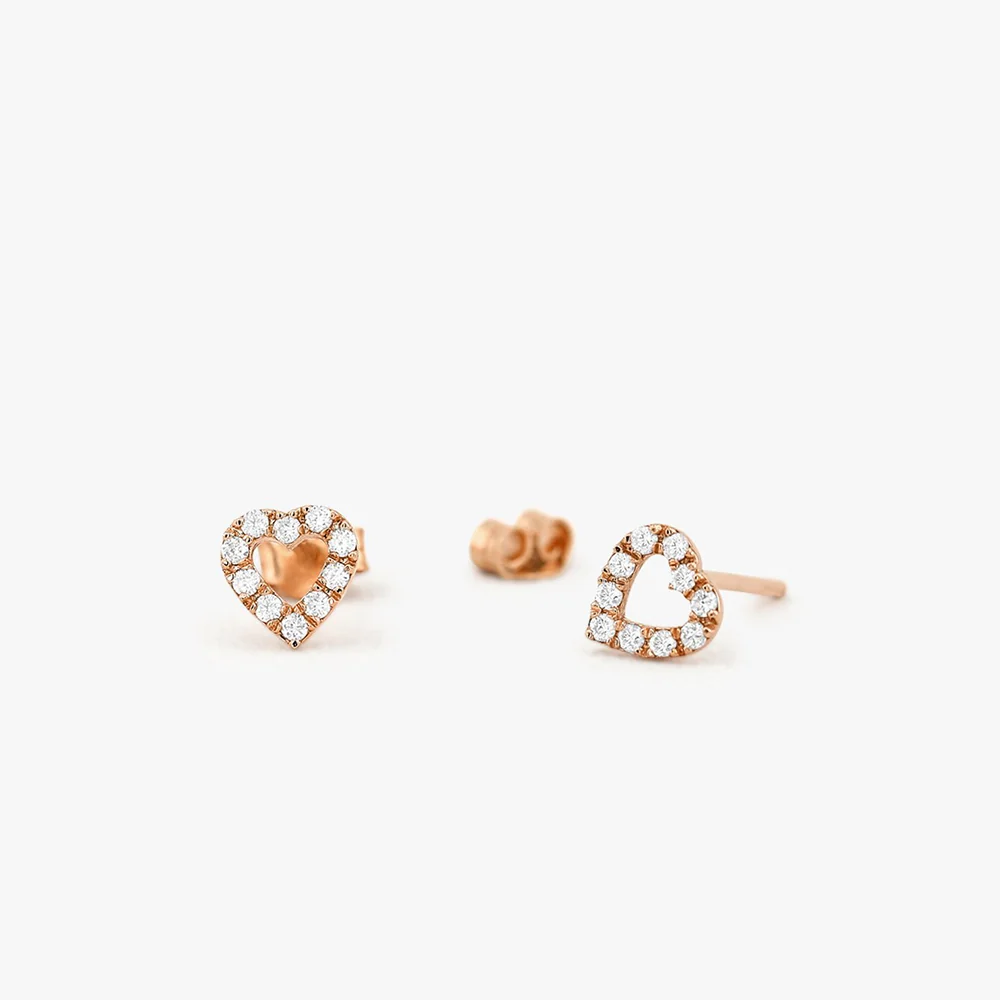 14K Gold Mini Heart Earrings Diamond Studs - Image 5
