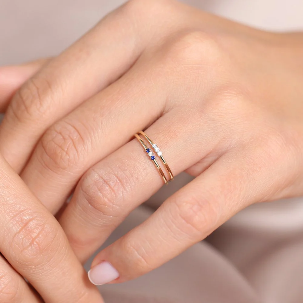 14K Gold Minimal Sapphire and Diamond Ring - Image 4
