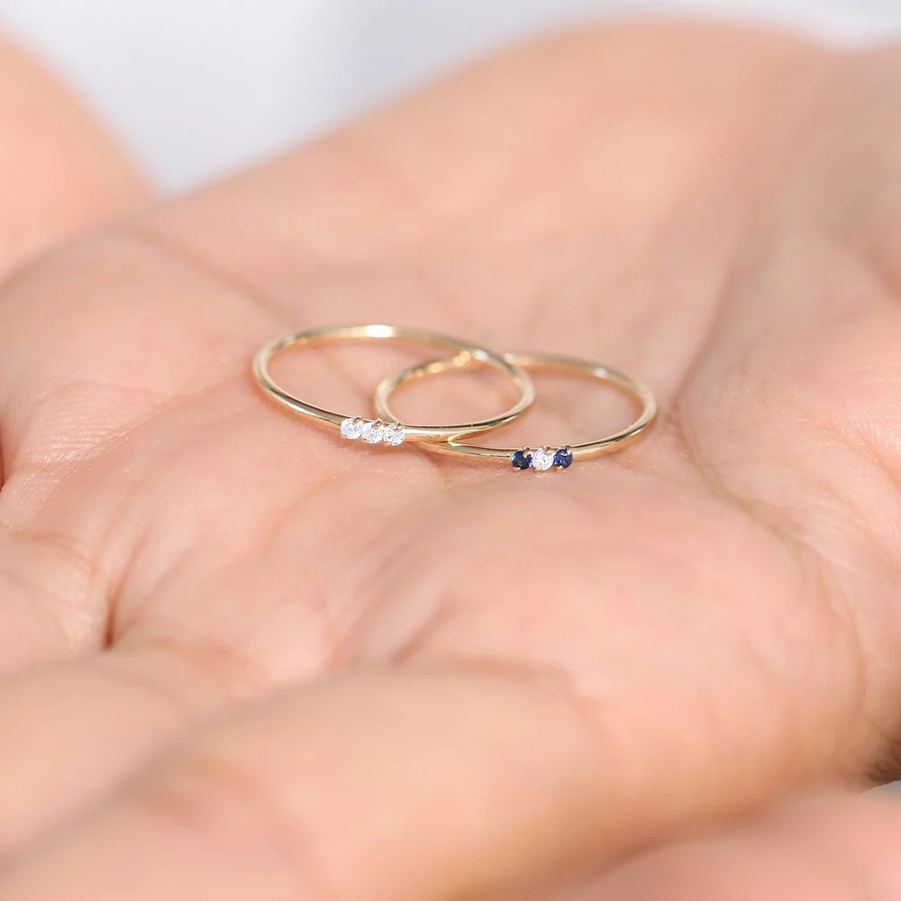14K Gold Minimal Sapphire and Diamond Ring - Image 5