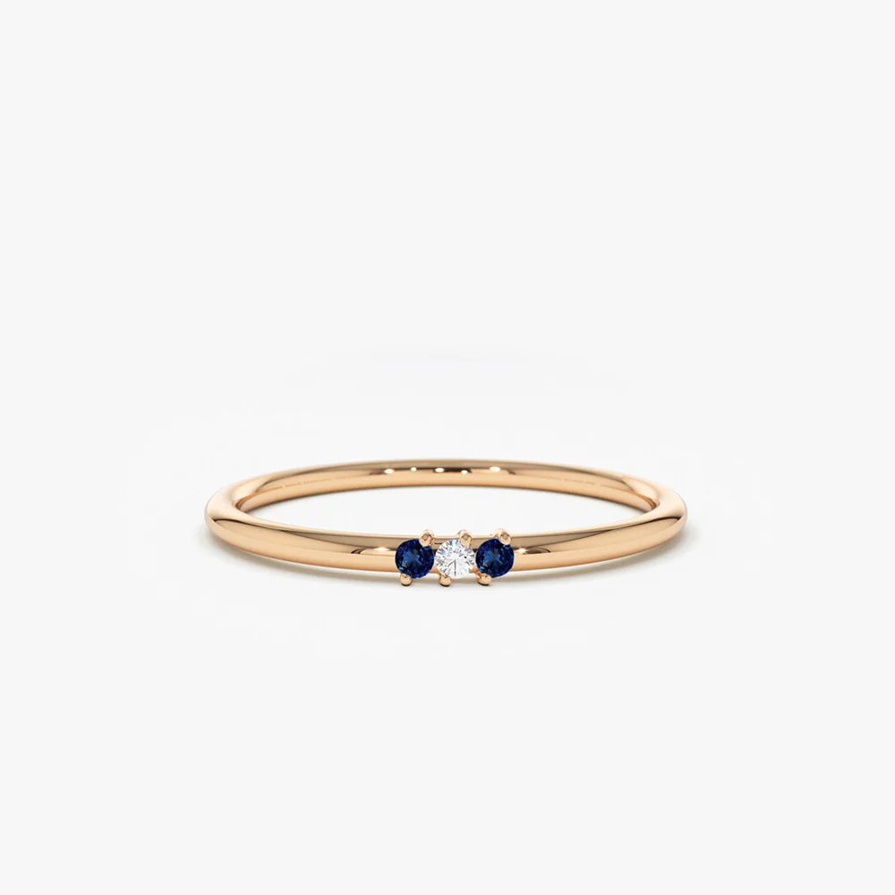 14K Gold Minimal Sapphire and Diamond Ring - Image 6