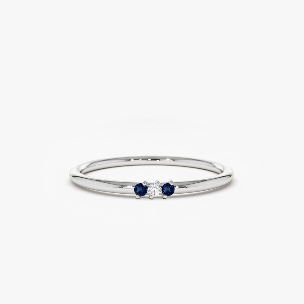 14K Gold Minimal Sapphire and Diamond Ring - Image 7