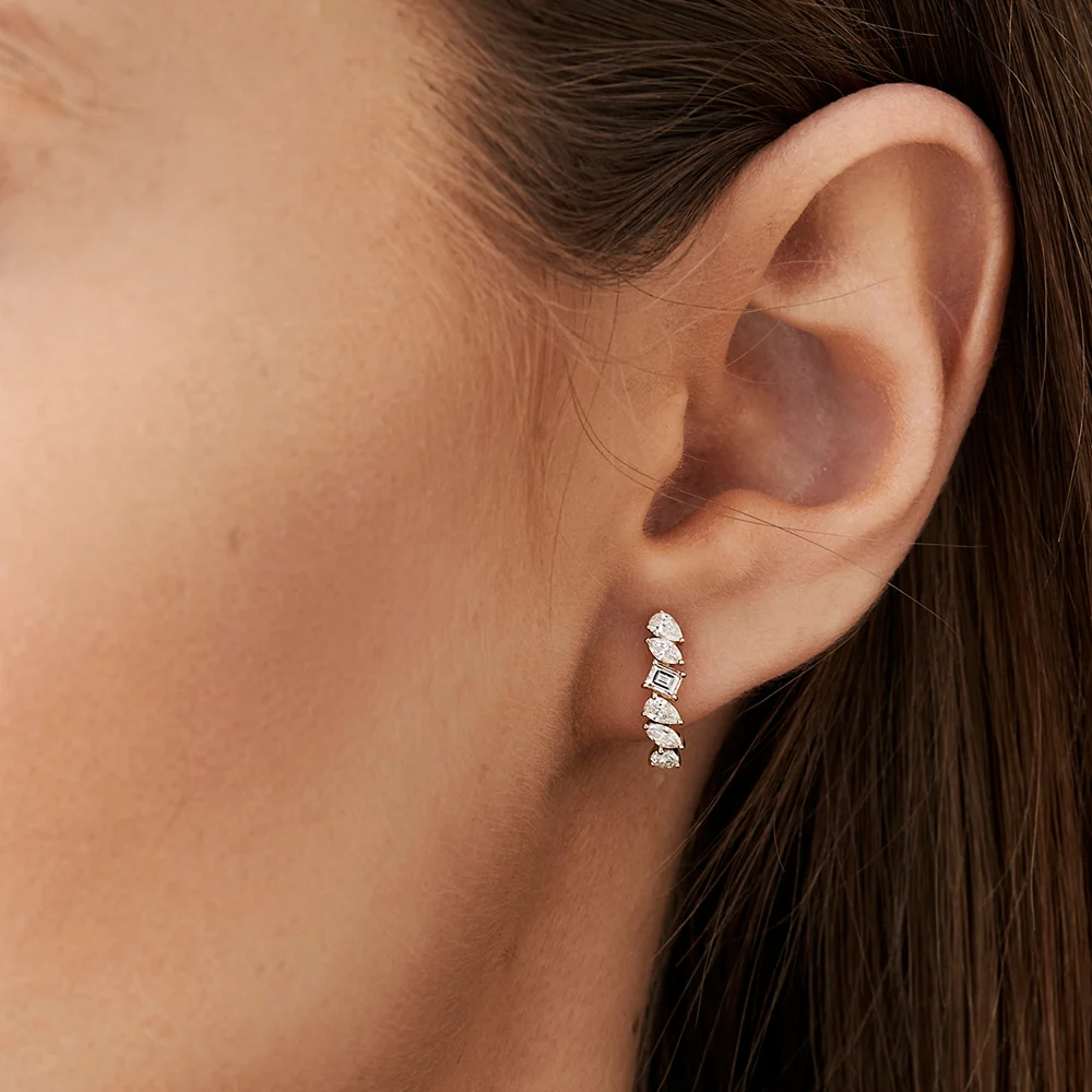 14k Gold Mixed Diamond Shapes Statement Stud Earrings - Image 2
