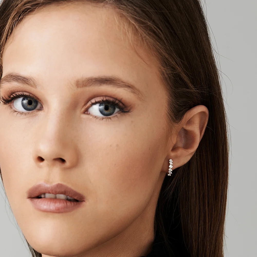 14k Gold Mixed Diamond Shapes Statement Stud Earrings - Image 3