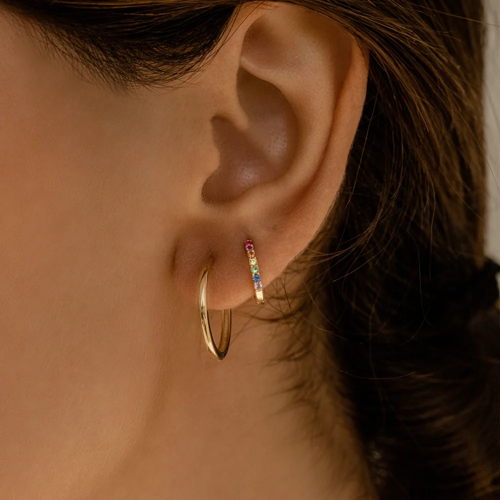 14K Gold Multi Color Huggie Hoop Earrings - Image 5
