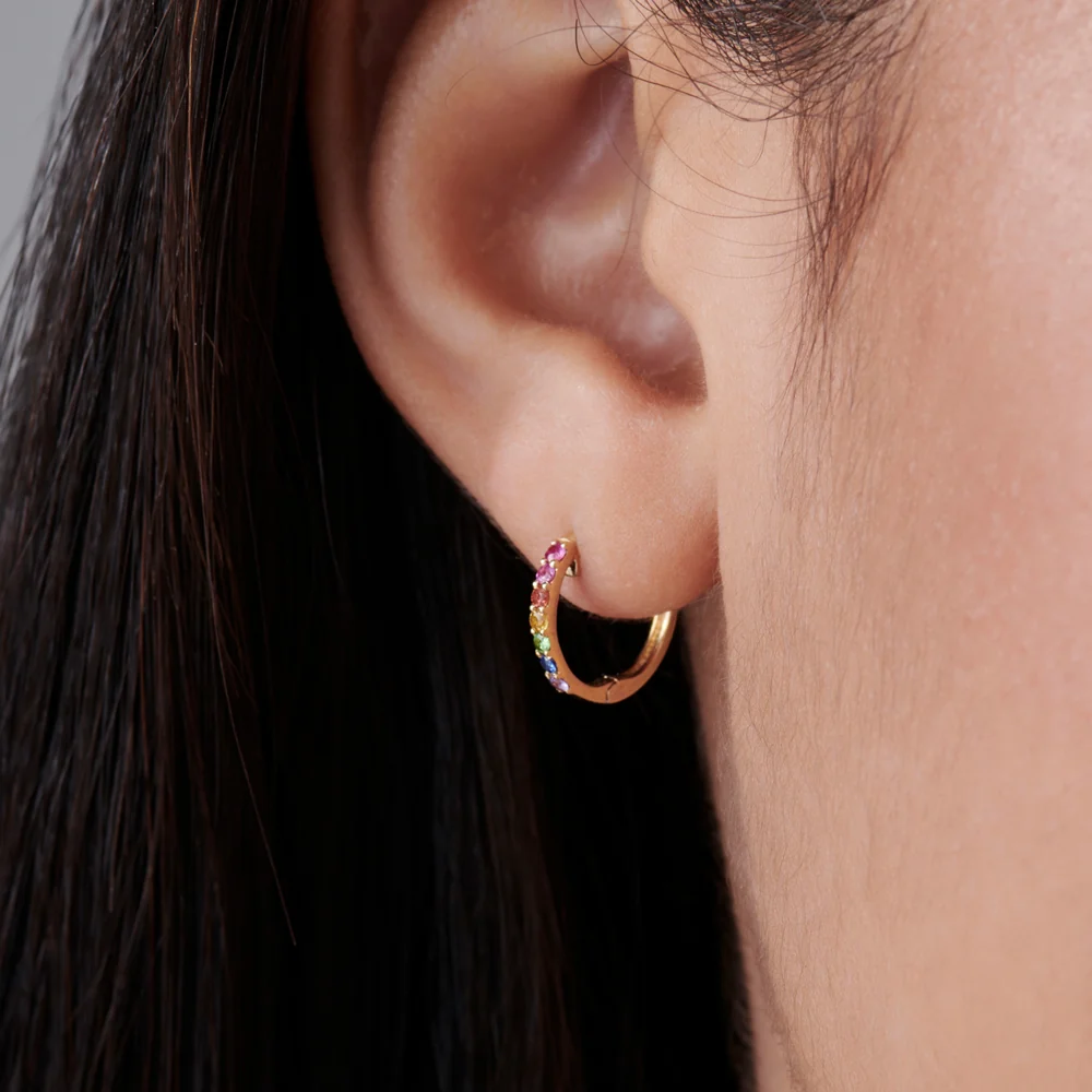 14K Gold Multi Color Huggie Hoop Earrings - Image 6