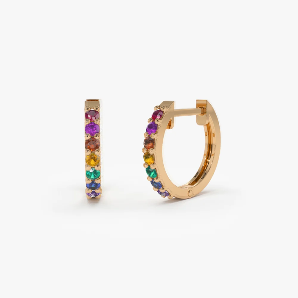 14K Gold Multi Color Huggie Hoop Earrings - Image 7