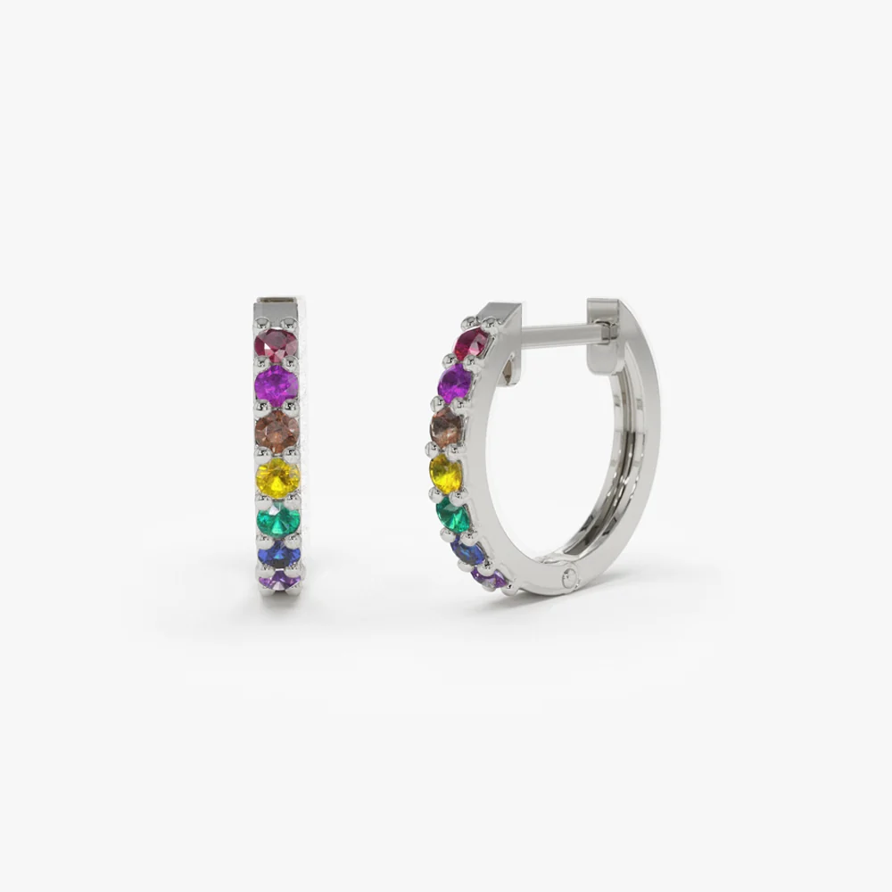 14K Gold Multi Color Huggie Hoop Earrings - Image 8