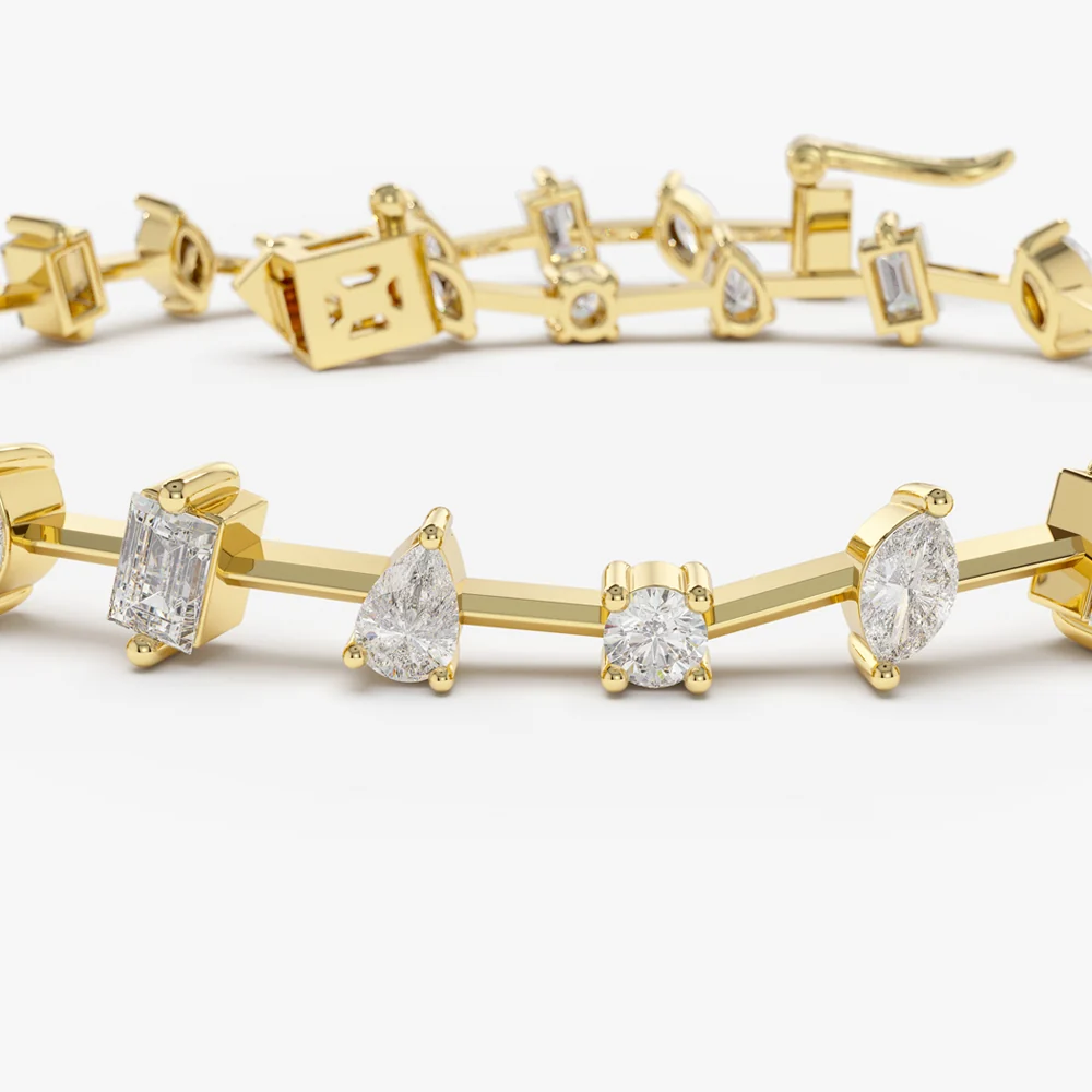 14k Gold Multi-Shape Slant Diamond Bracelet - Image 10