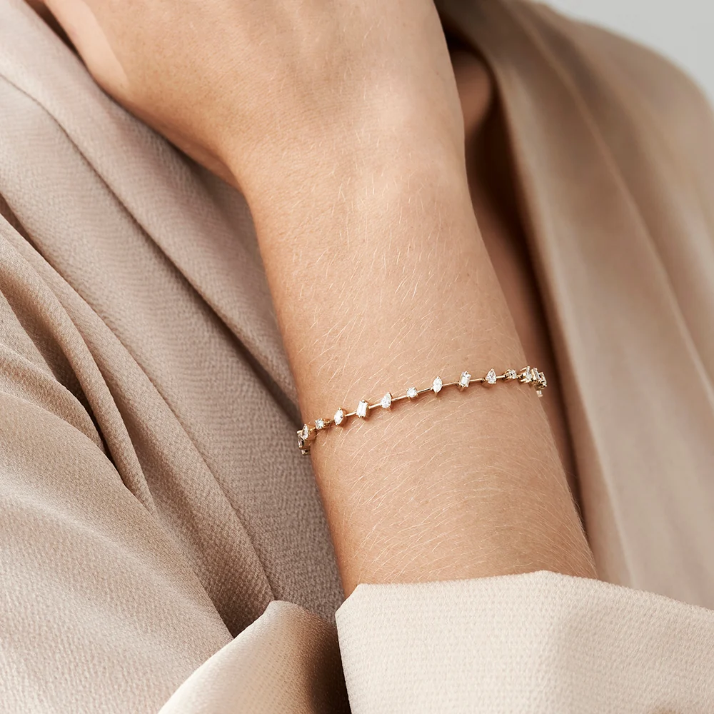 14k Gold Multi-Shape Slant Diamond Bracelet - Image 5