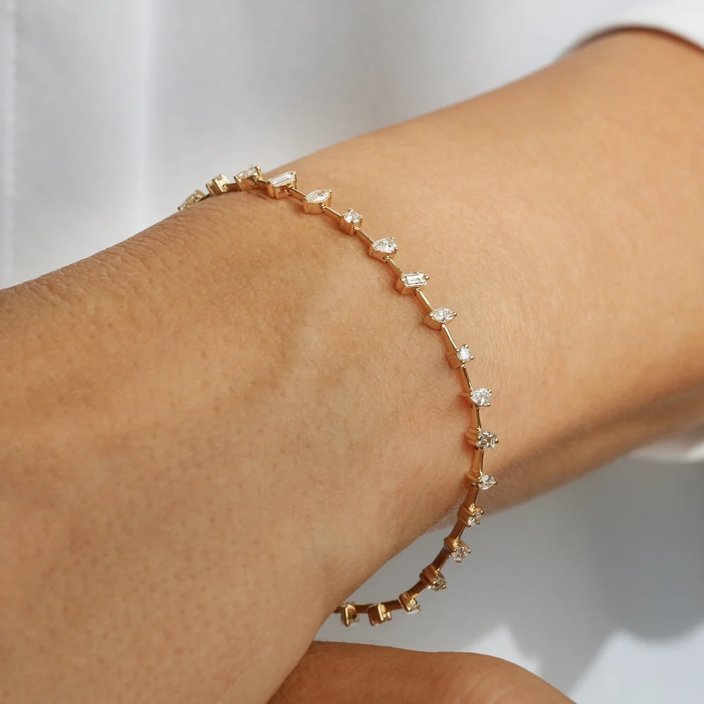 14k Gold Multi-Shape Slant Diamond Bracelet - Image 6
