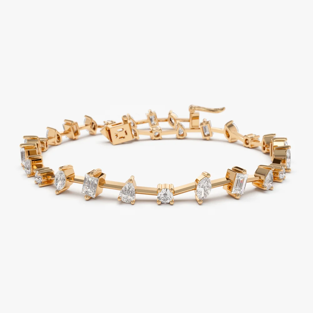 14k Gold Multi-Shape Slant Diamond Bracelet - Image 7