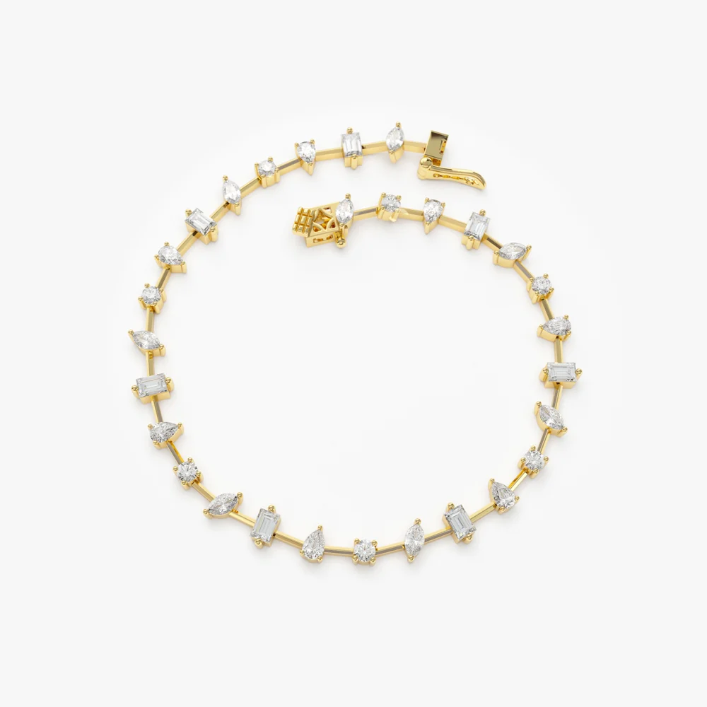14k Gold Multi-Shape Slant Diamond Bracelet - Image 9