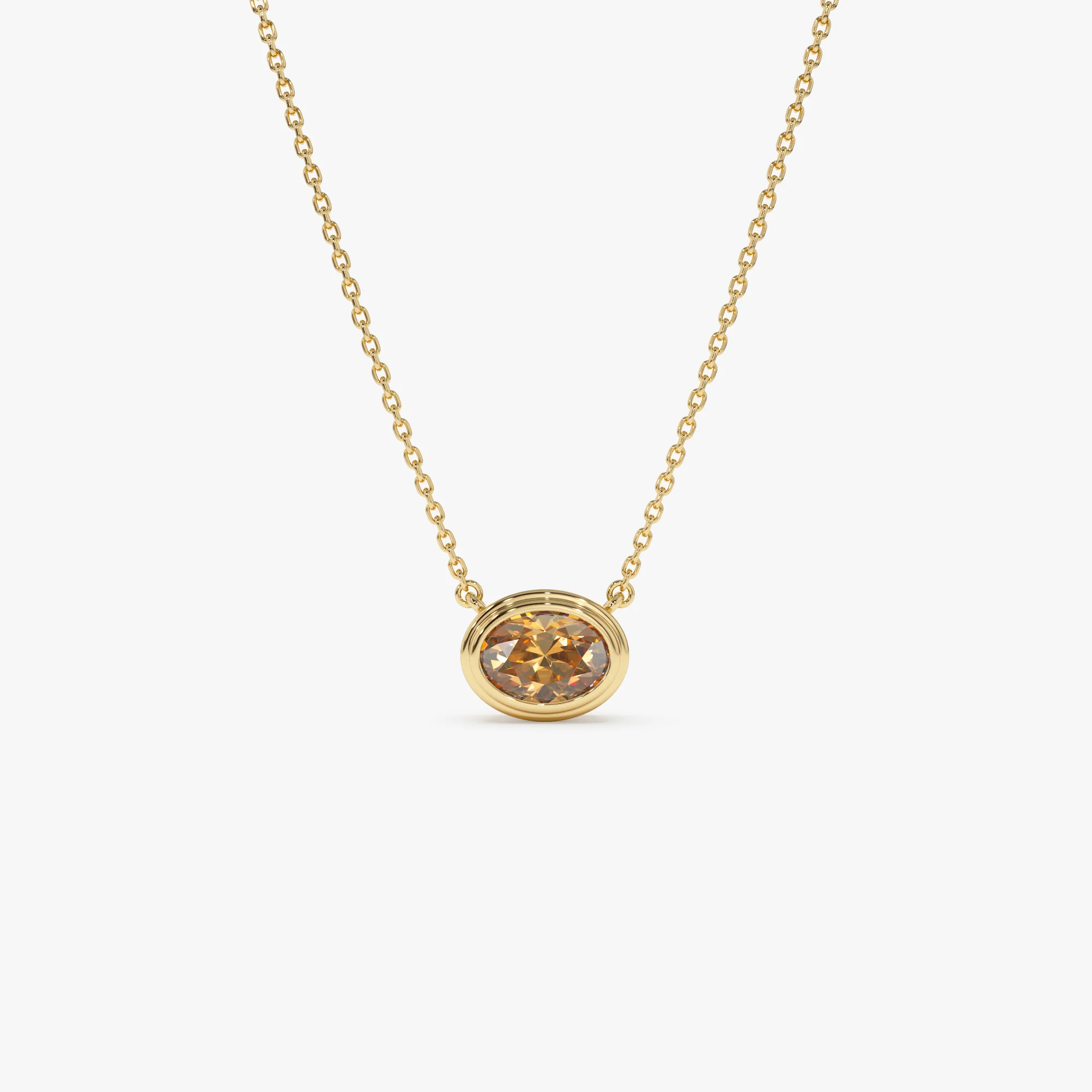 14K Gold Oval Shape Bezel Set Citrine Necklace