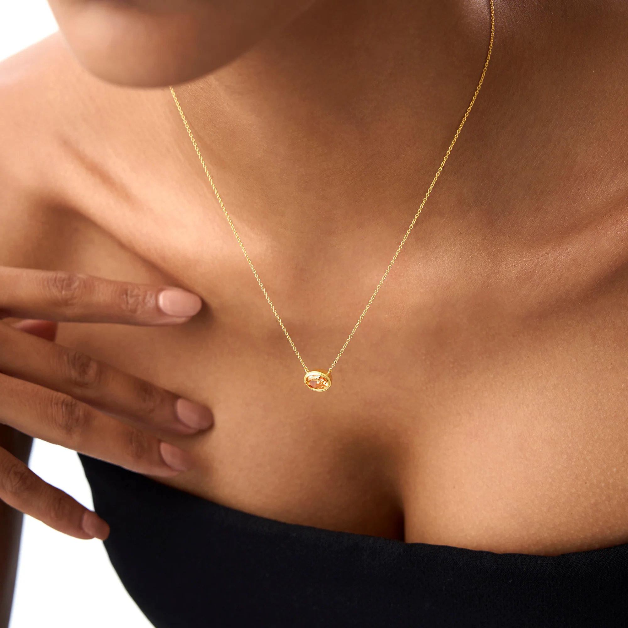 14K Gold Oval Shape Bezel Set Citrine Necklace - Image 2