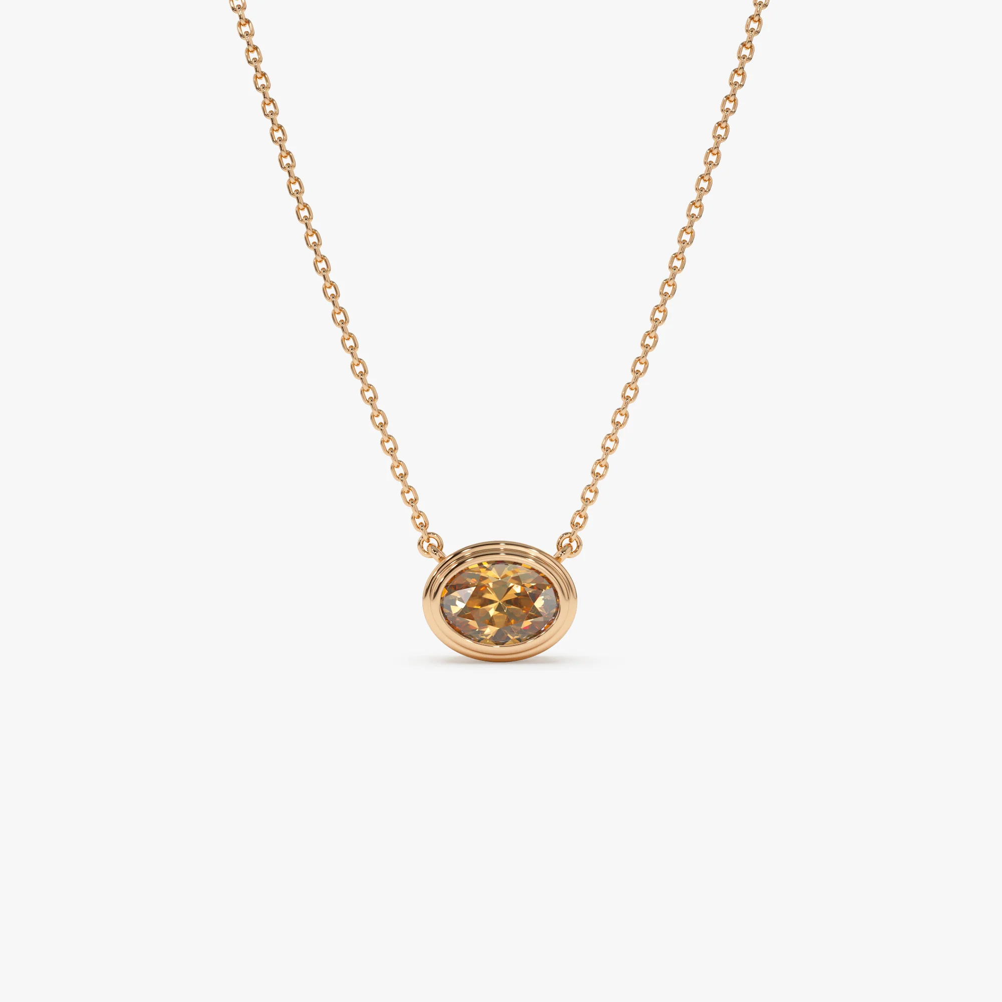 14K Gold Oval Shape Bezel Set Citrine Necklace - Image 5