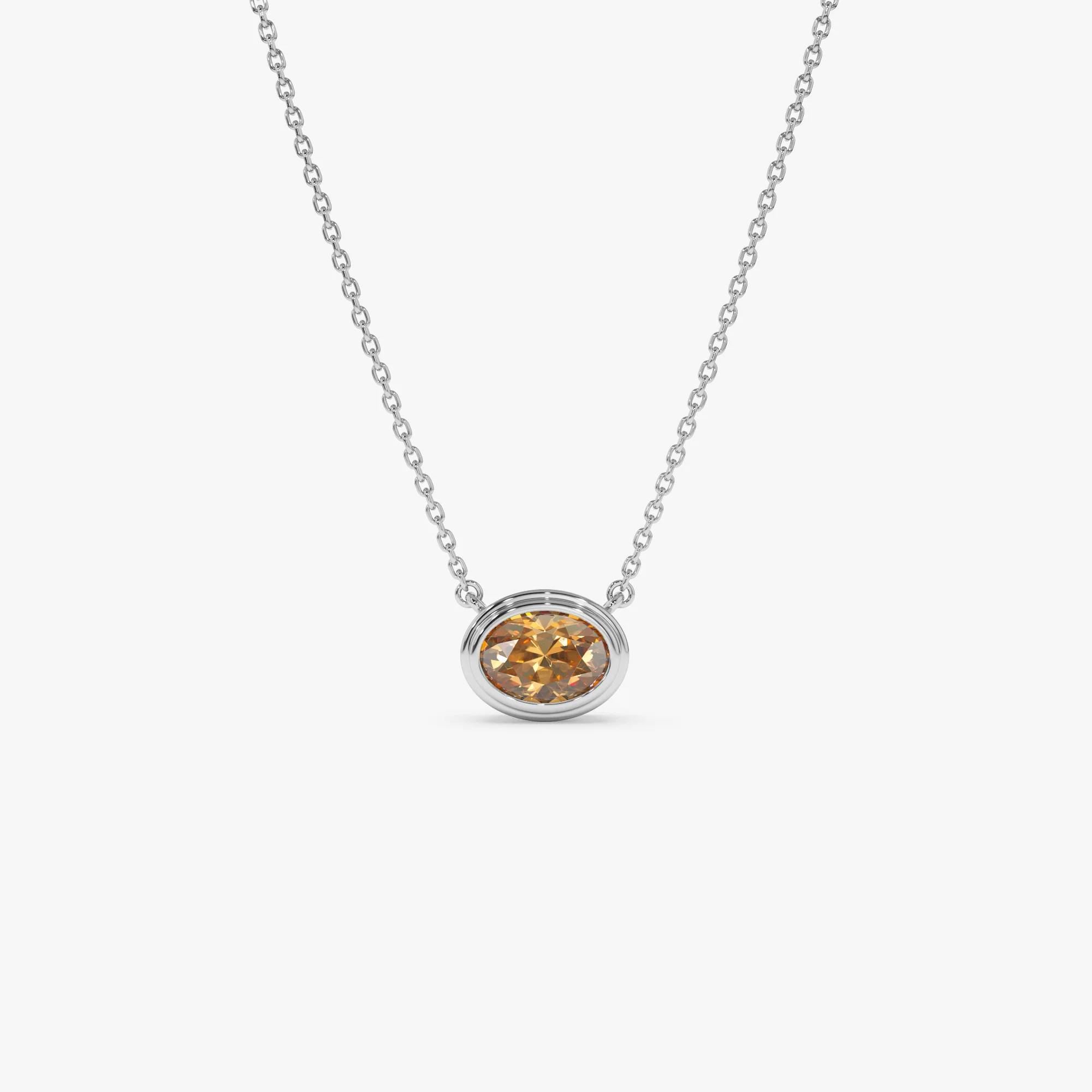 14K Gold Oval Shape Bezel Set Citrine Necklace - Image 6