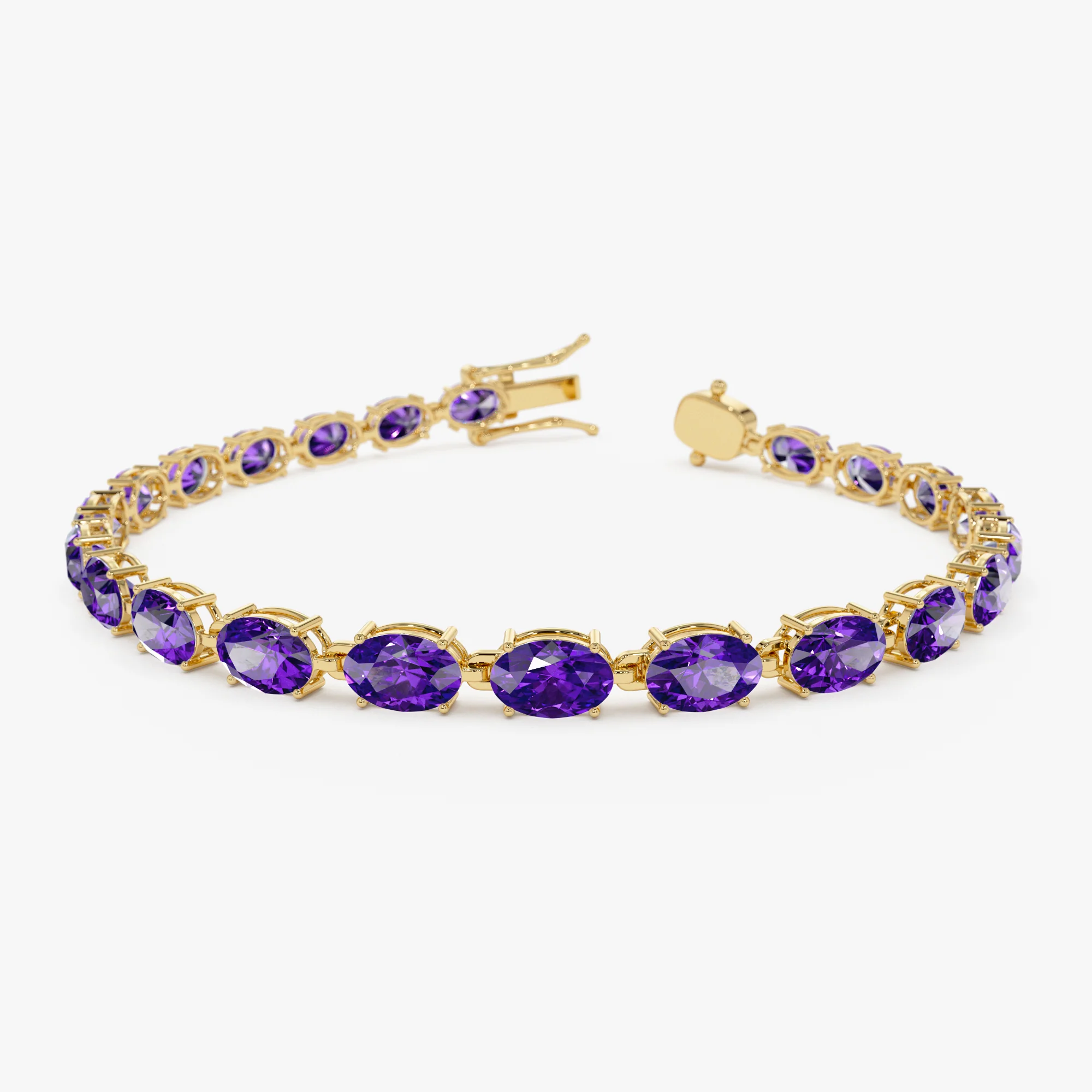 14K Gold Oval Shaped Amethyst Tennis Bracelet 11.65 ctw