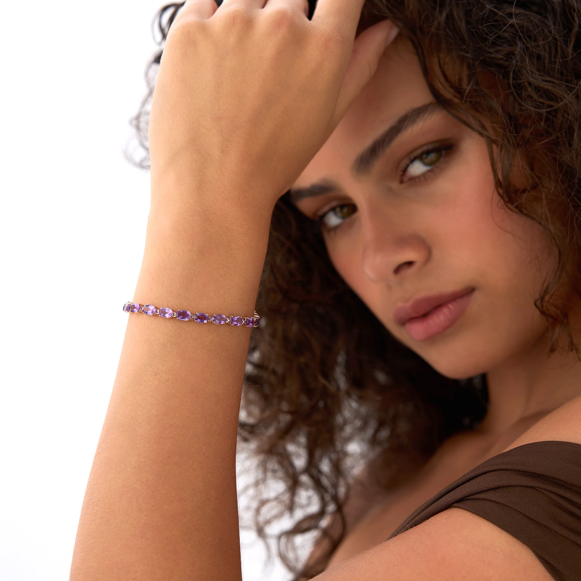 14K Gold Oval Shaped Amethyst Tennis Bracelet 11.65 ctw - Image 2