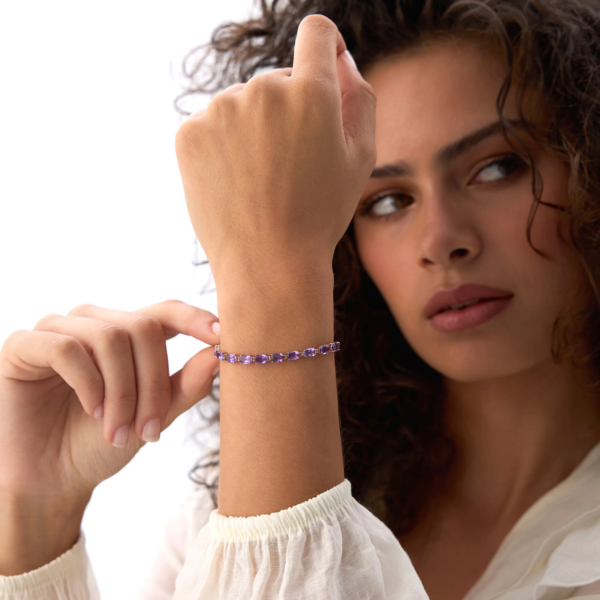 14K Gold Oval Shaped Amethyst Tennis Bracelet 11.65 ctw - Image 6