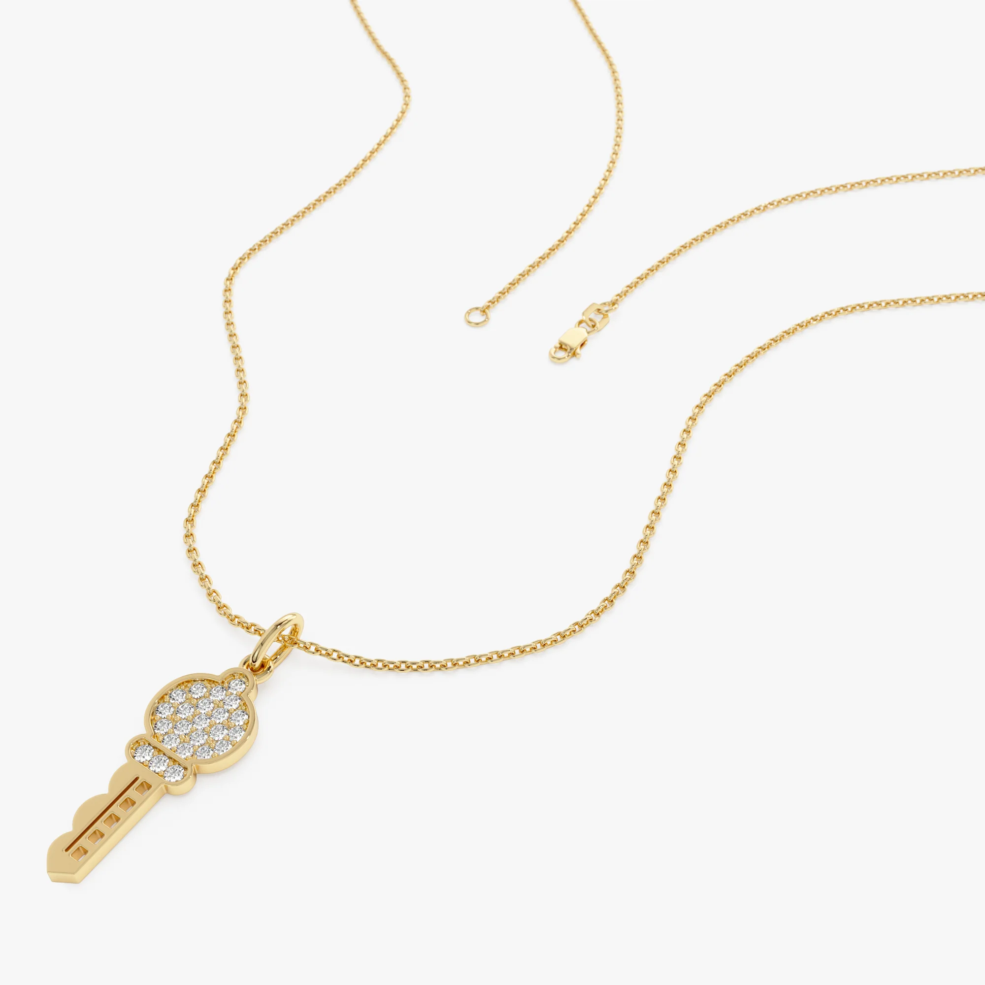 14k Gold Pavé Diamond Key Charm Necklace - Image 3