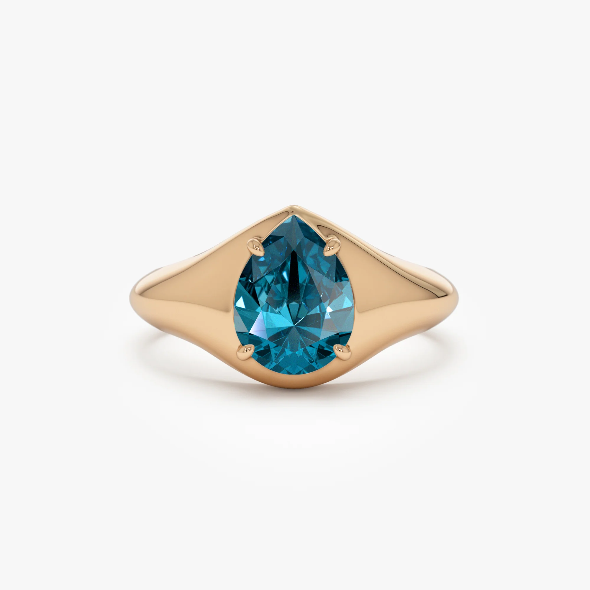 14K Pear Shaped London Blue Topaz Statement Ring - Image 5