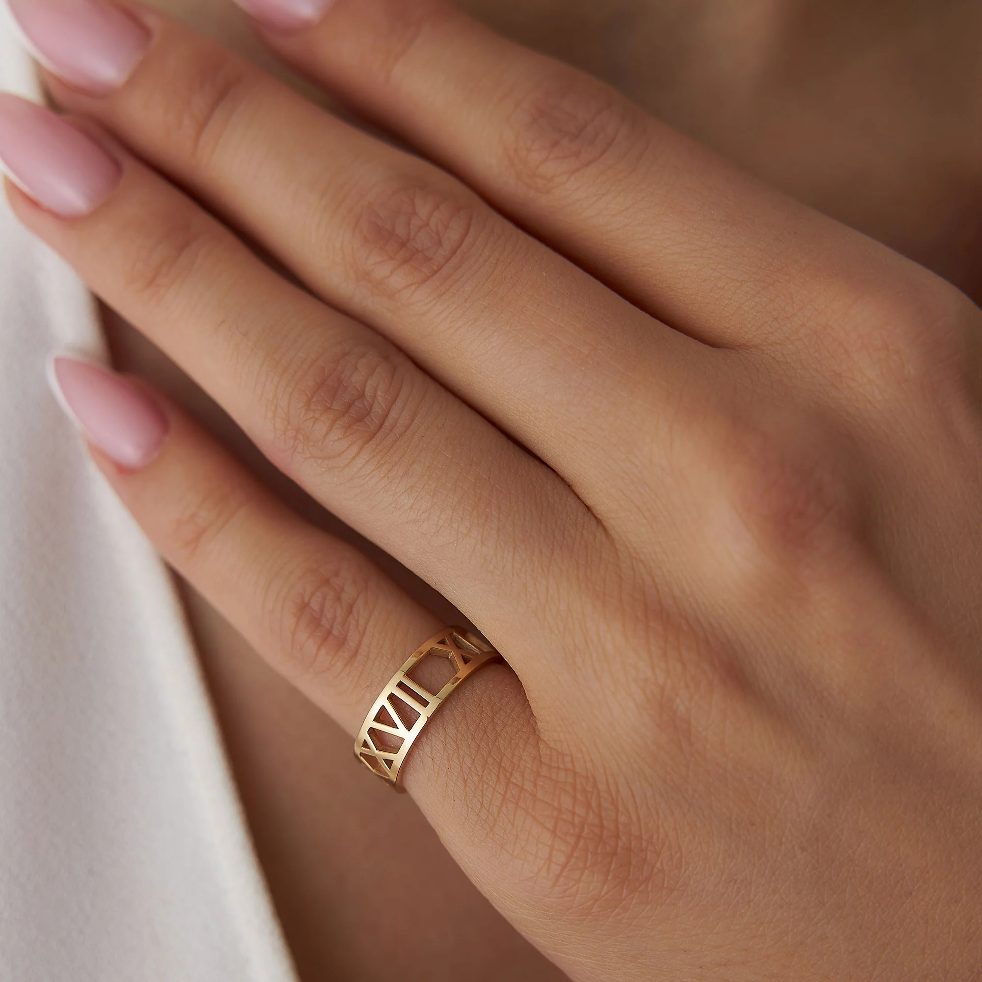 14K Gold Personalized Roman Numeral Ring - Image 3