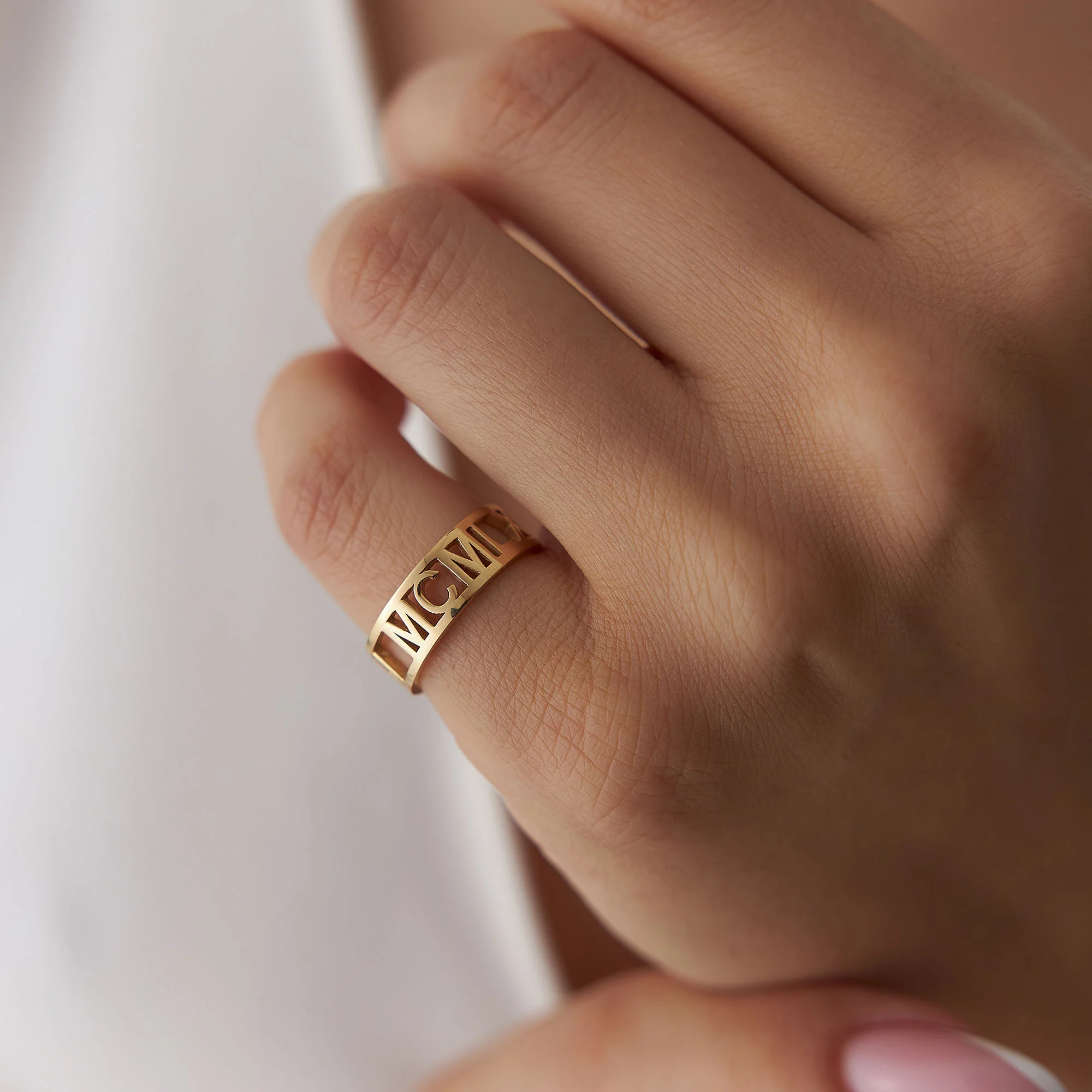 14K Gold Personalized Roman Numeral Ring - Image 4