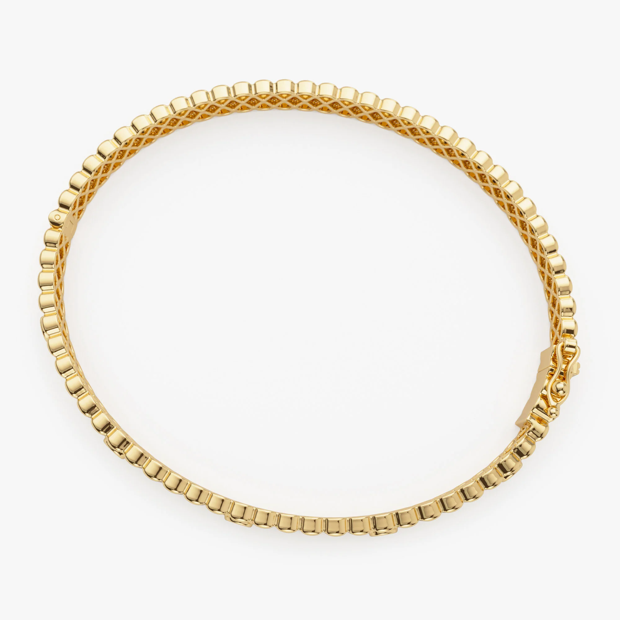 14k Gold Ribbed Diamond Bangle Bracelet - Image 10