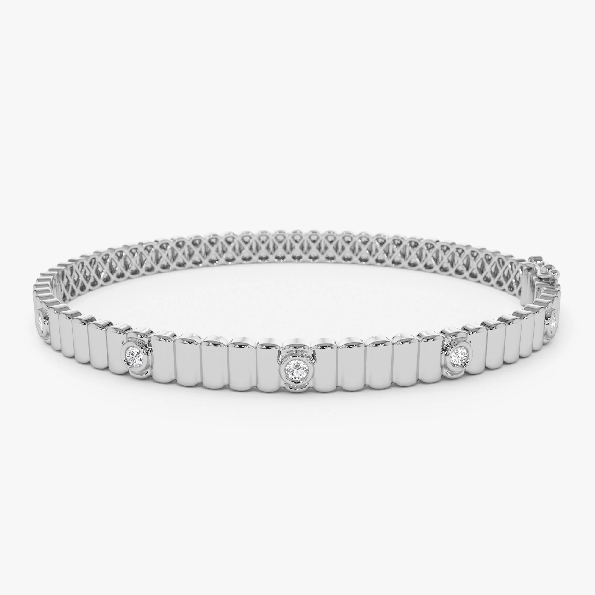 14k Gold Ribbed Diamond Bangle Bracelet - Image 9