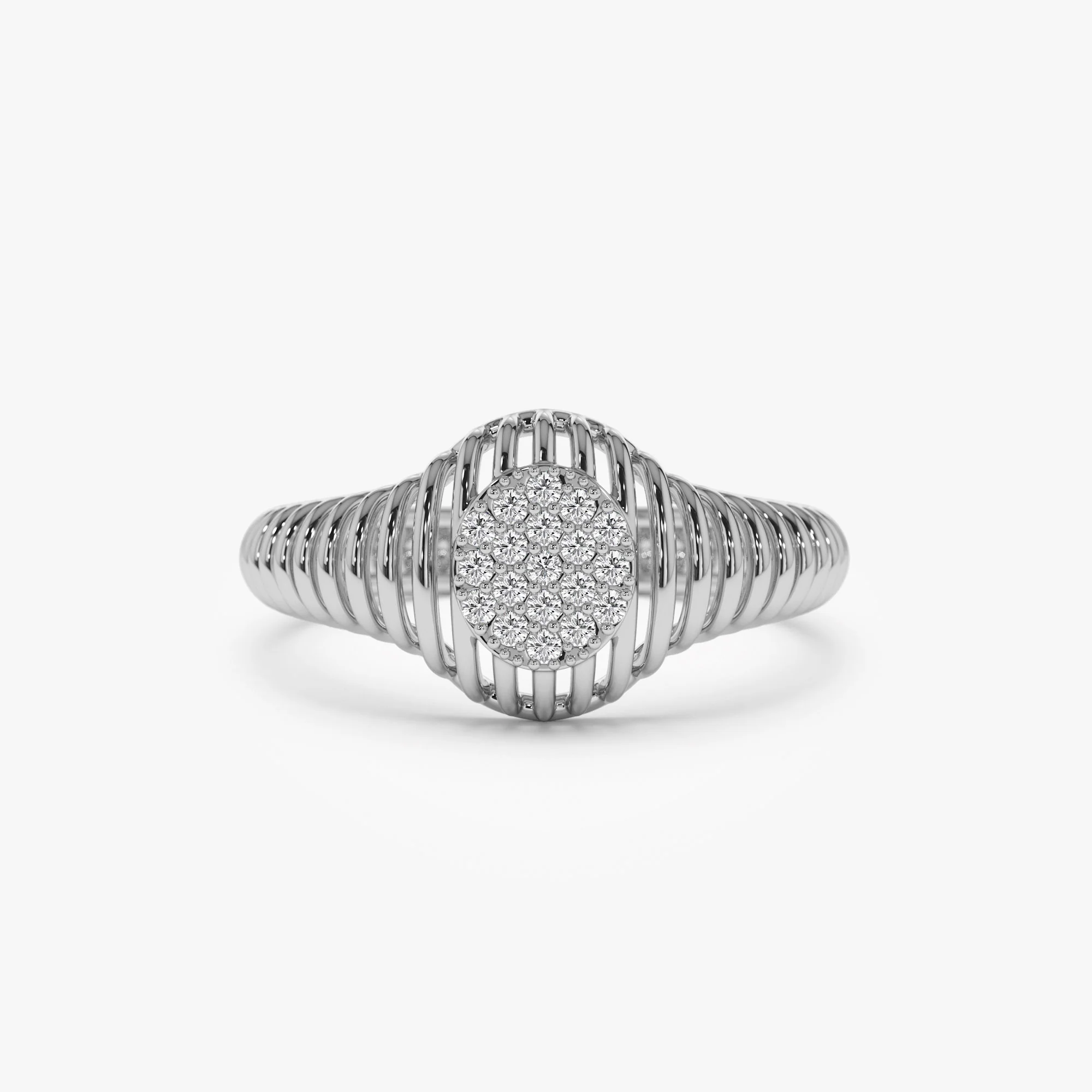 14k Gold Ribbed Oval Signet Ring - Image 4