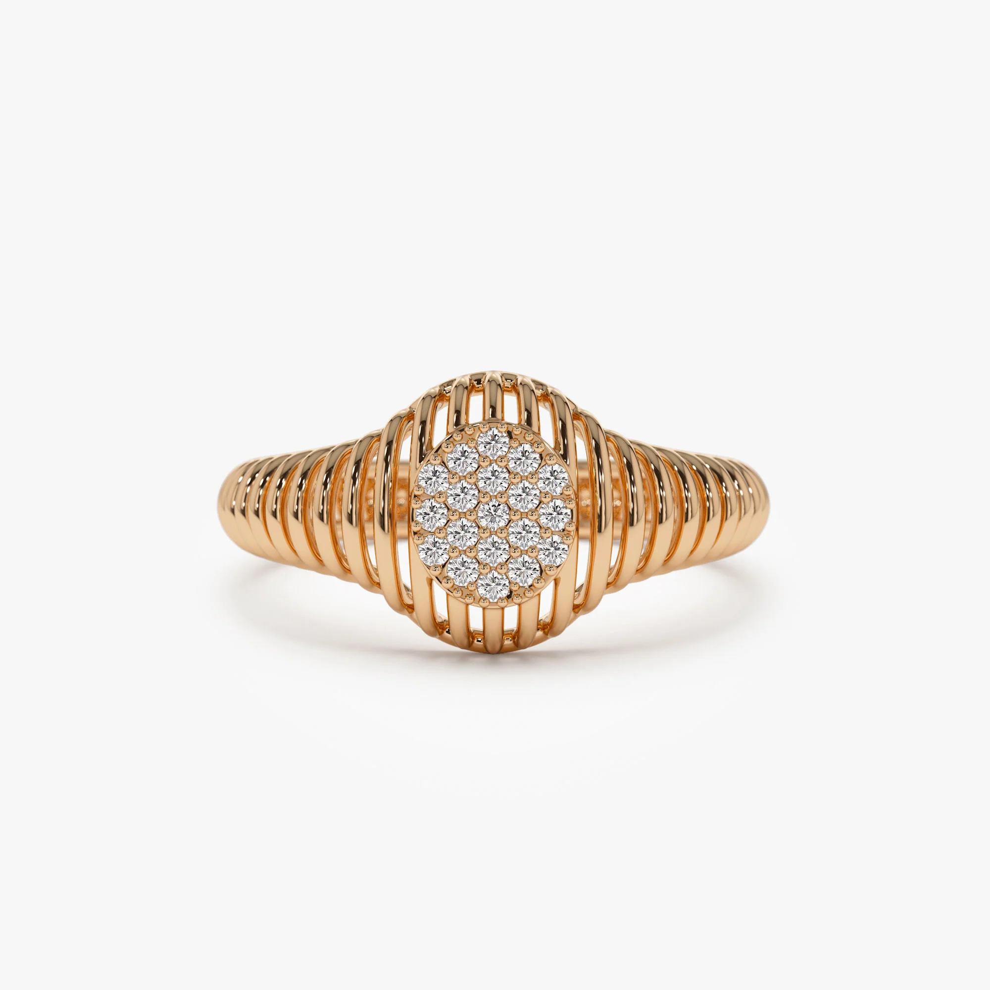 14k Gold Ribbed Oval Signet Ring - Image 5