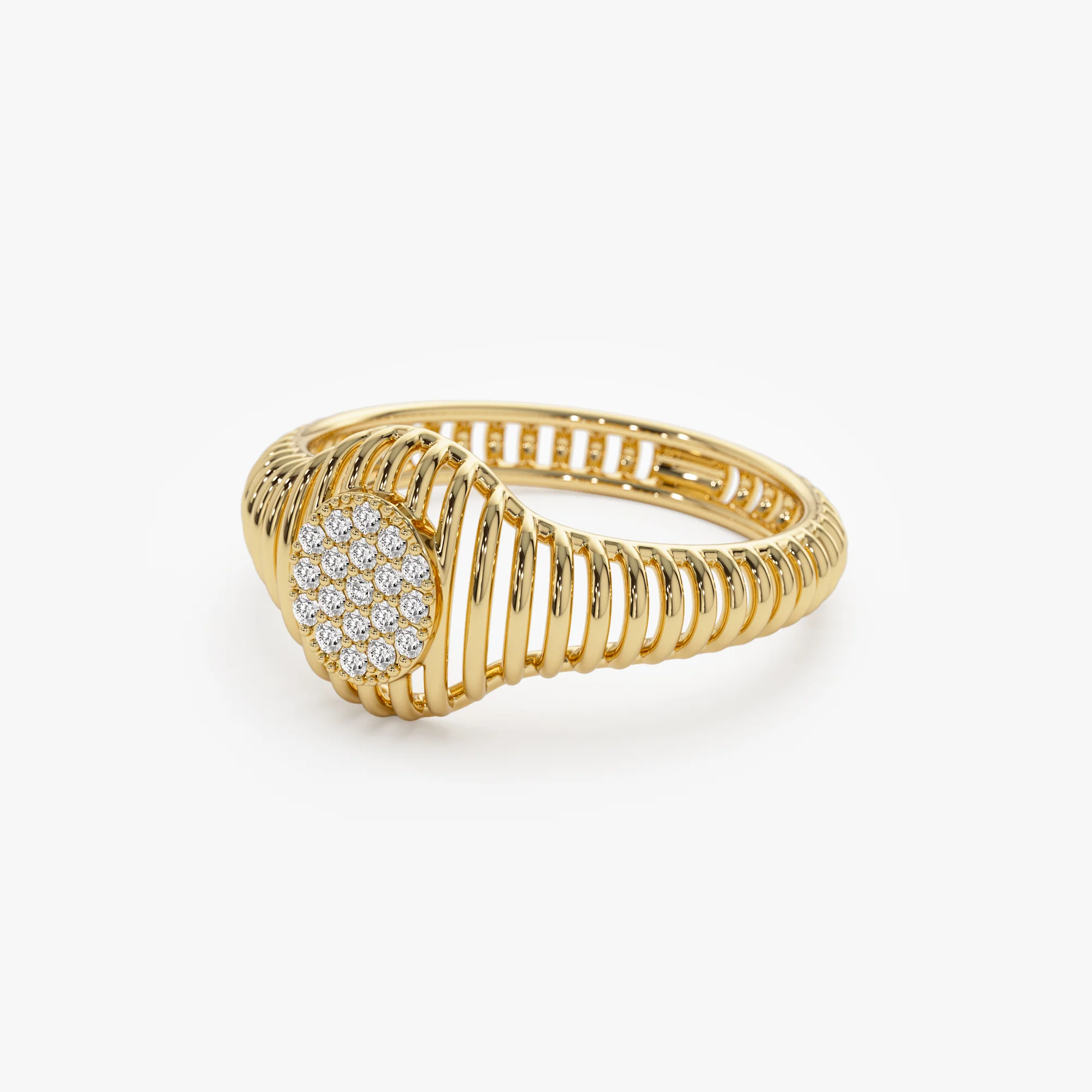 14k Gold Ribbed Oval Signet Ring - Image 6