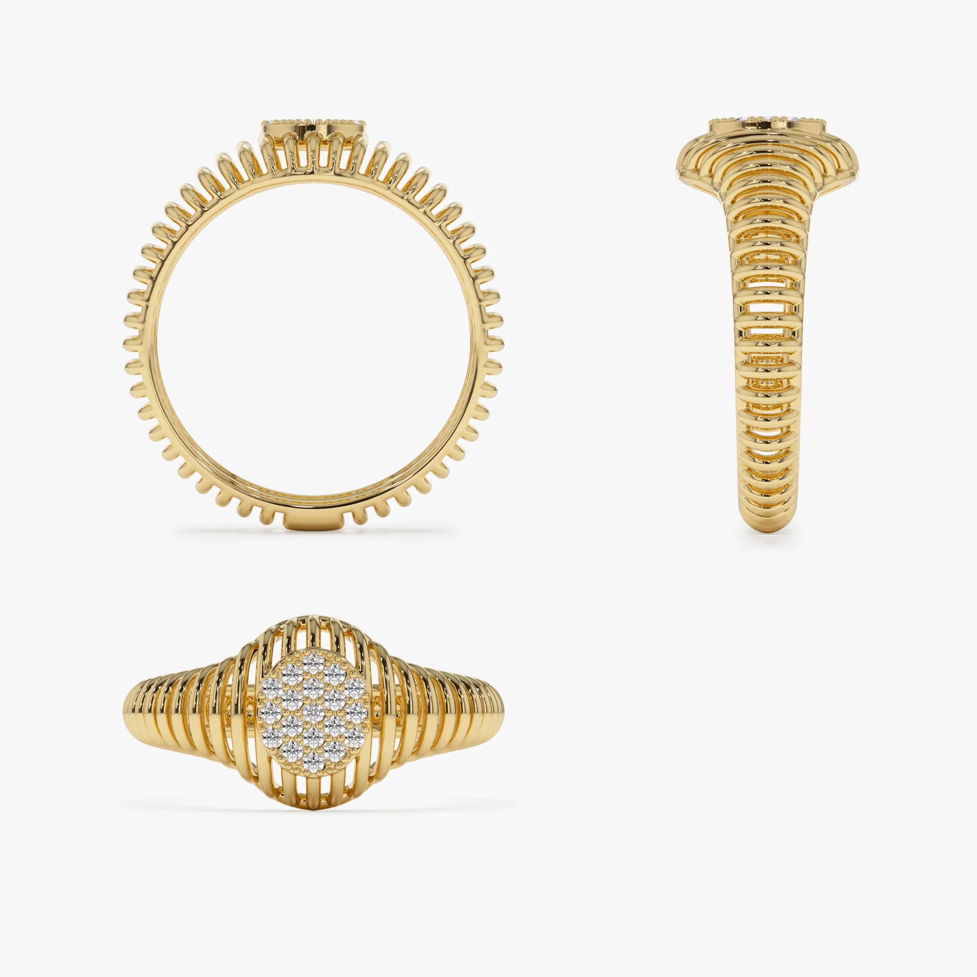 14k Gold Ribbed Oval Signet Ring - Image 7
