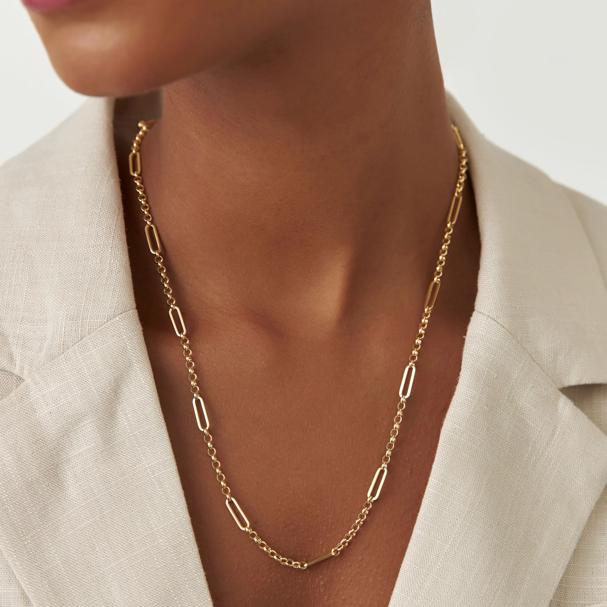 14K Gold Rolo Paperclip Chain Necklace - Image 3