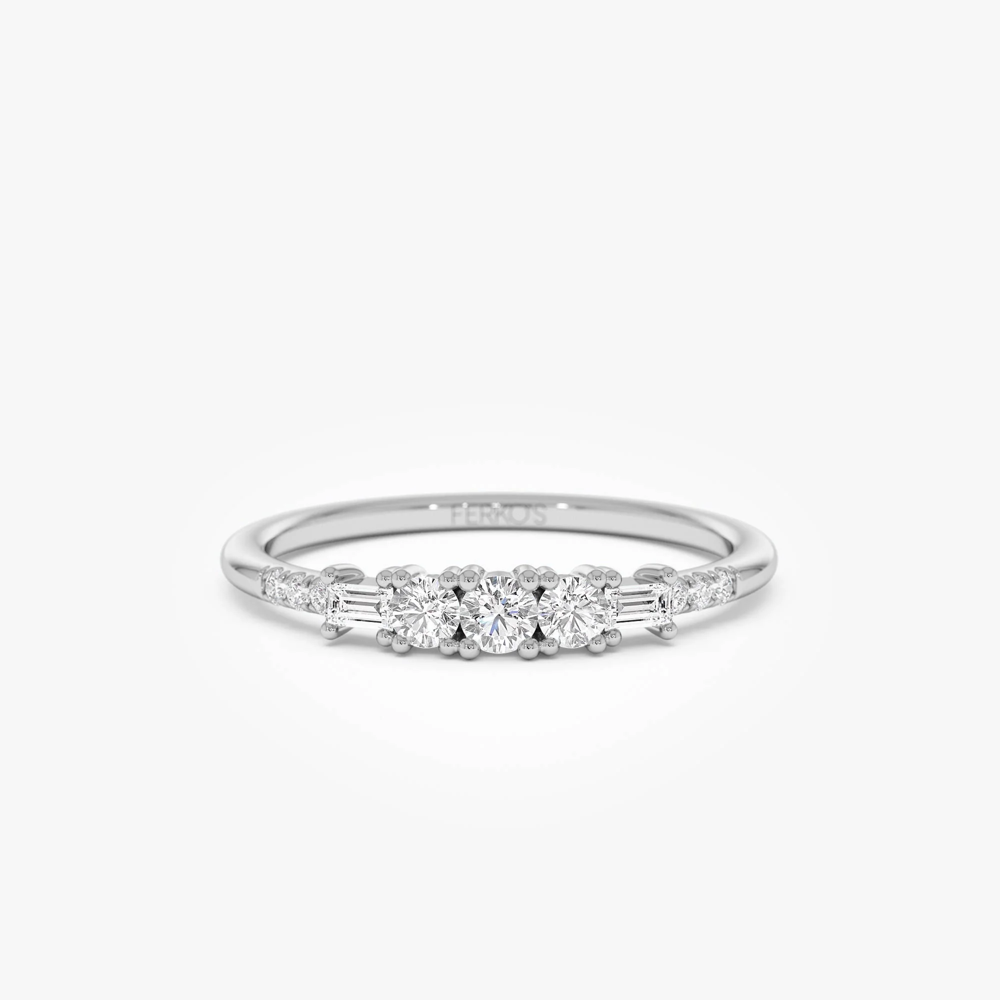 14K Gold Round & Baguette Diamond Accent Ring - Image 7